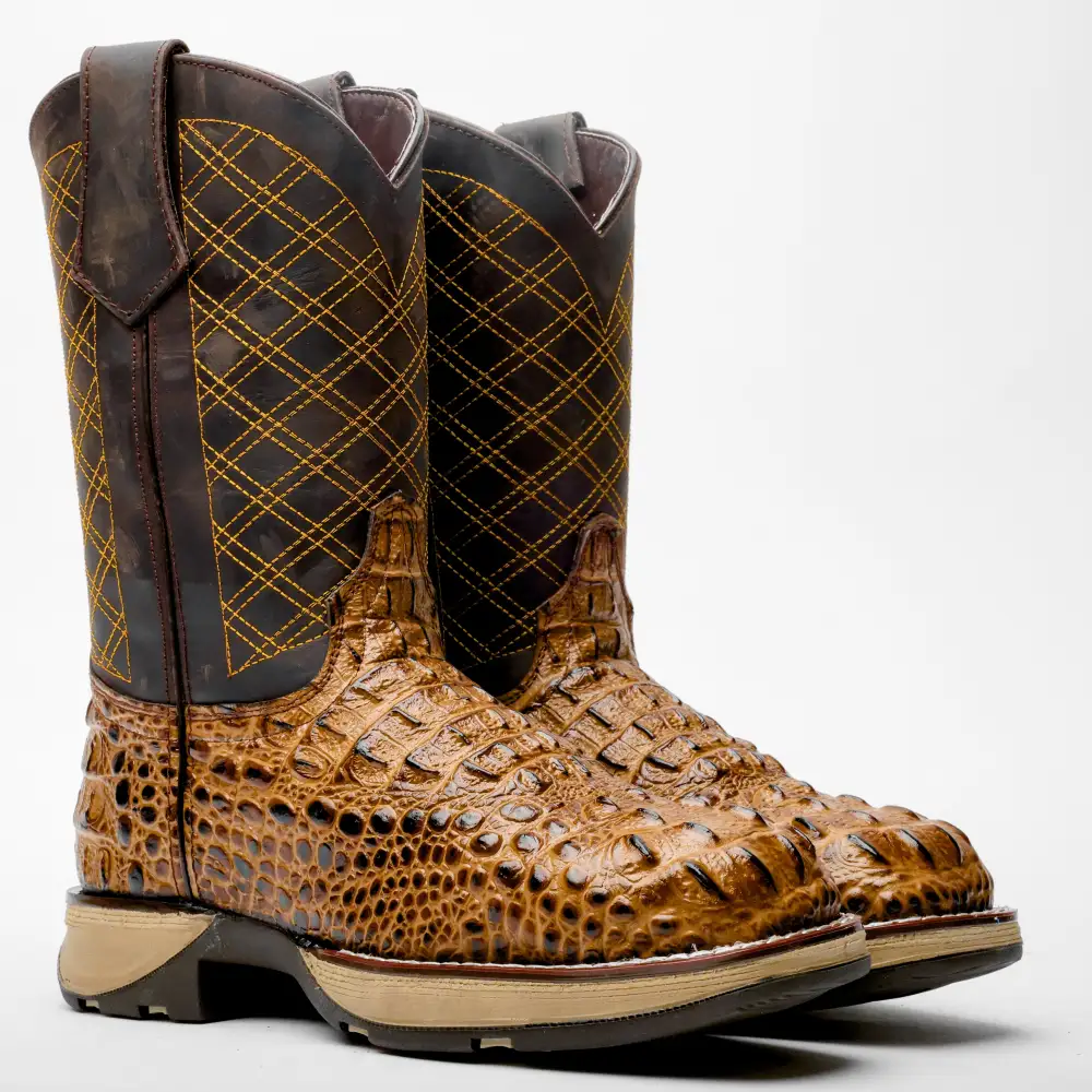 Honey Caiman Neck Leather Boots With 3D Lightweight Sole - Composite Toe