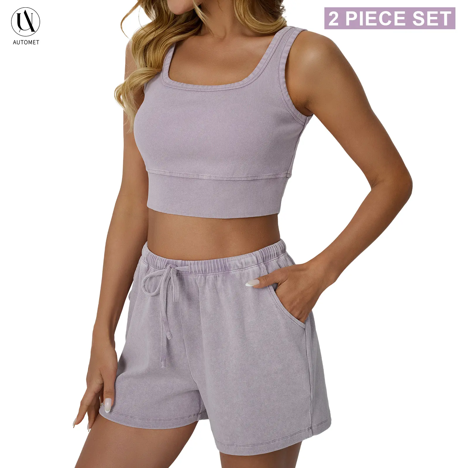 AUTOMET Fade Craft Casual Acid Wash Set Womes 2 Peices Outfits Tank Top Spring Basic Shorts Y2K Comfortable Set -No Bleach or Detergent Needed! SpringStatements