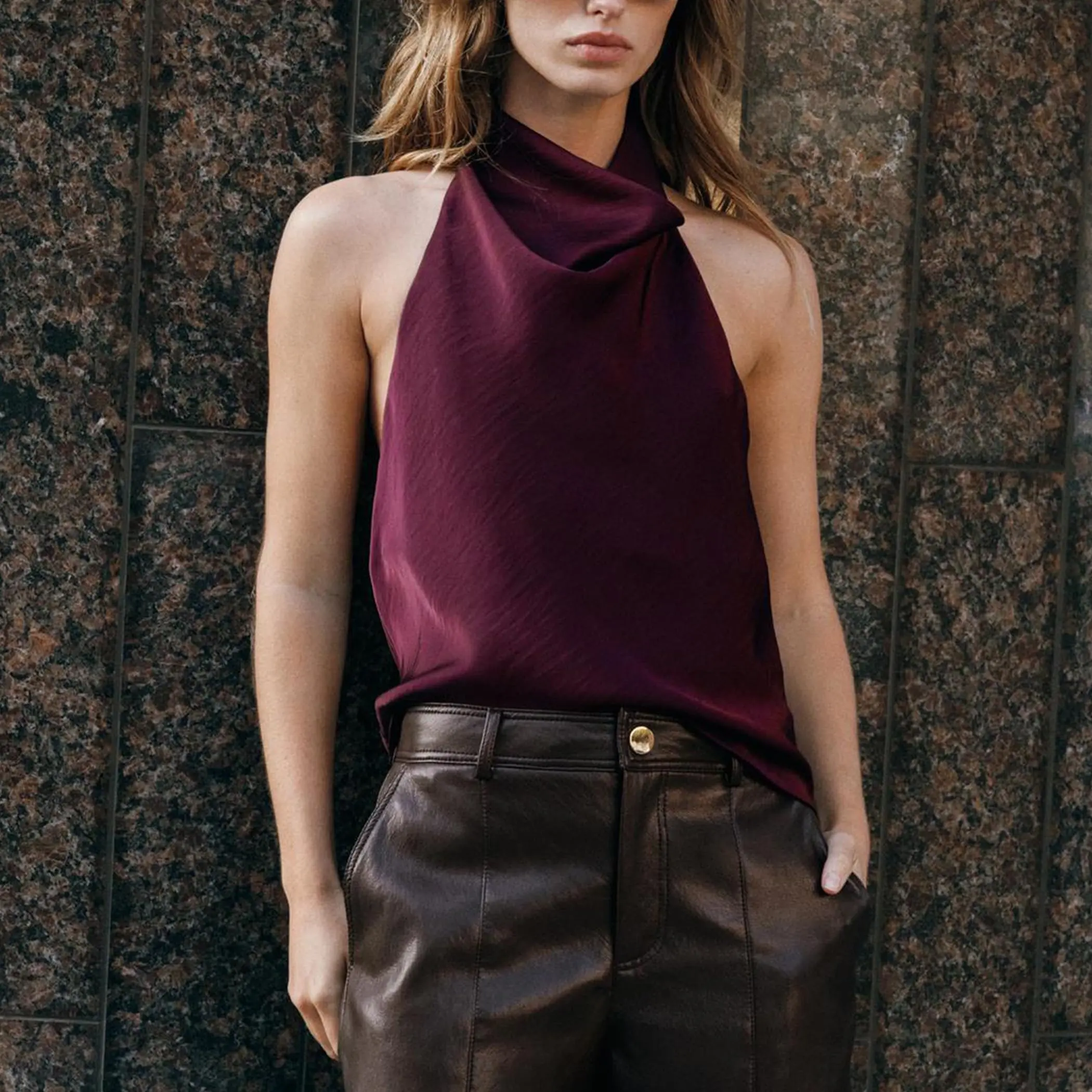 Satin Backless Strapless Tank Top