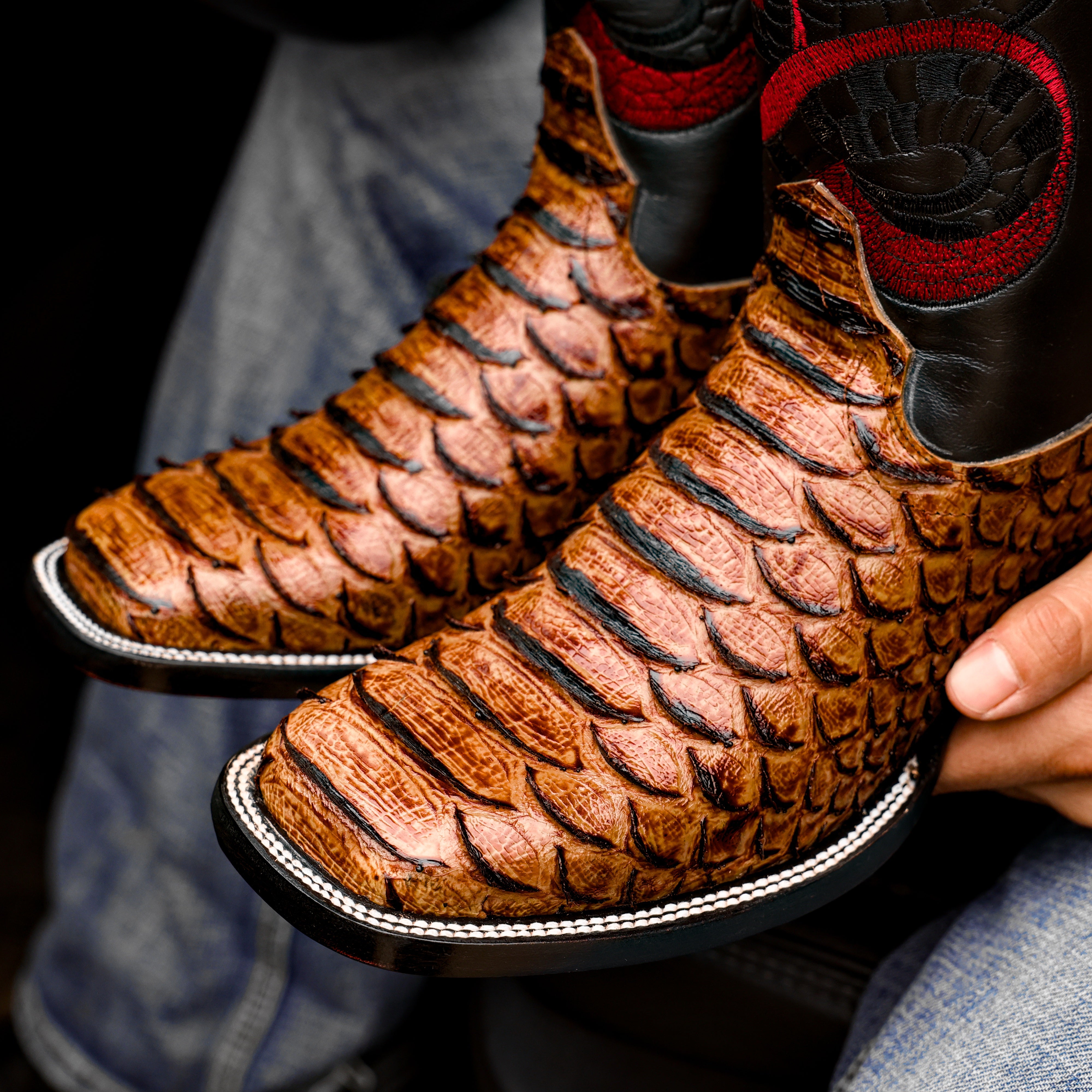 Honey Cognac Python Leather Boots - Square Toe