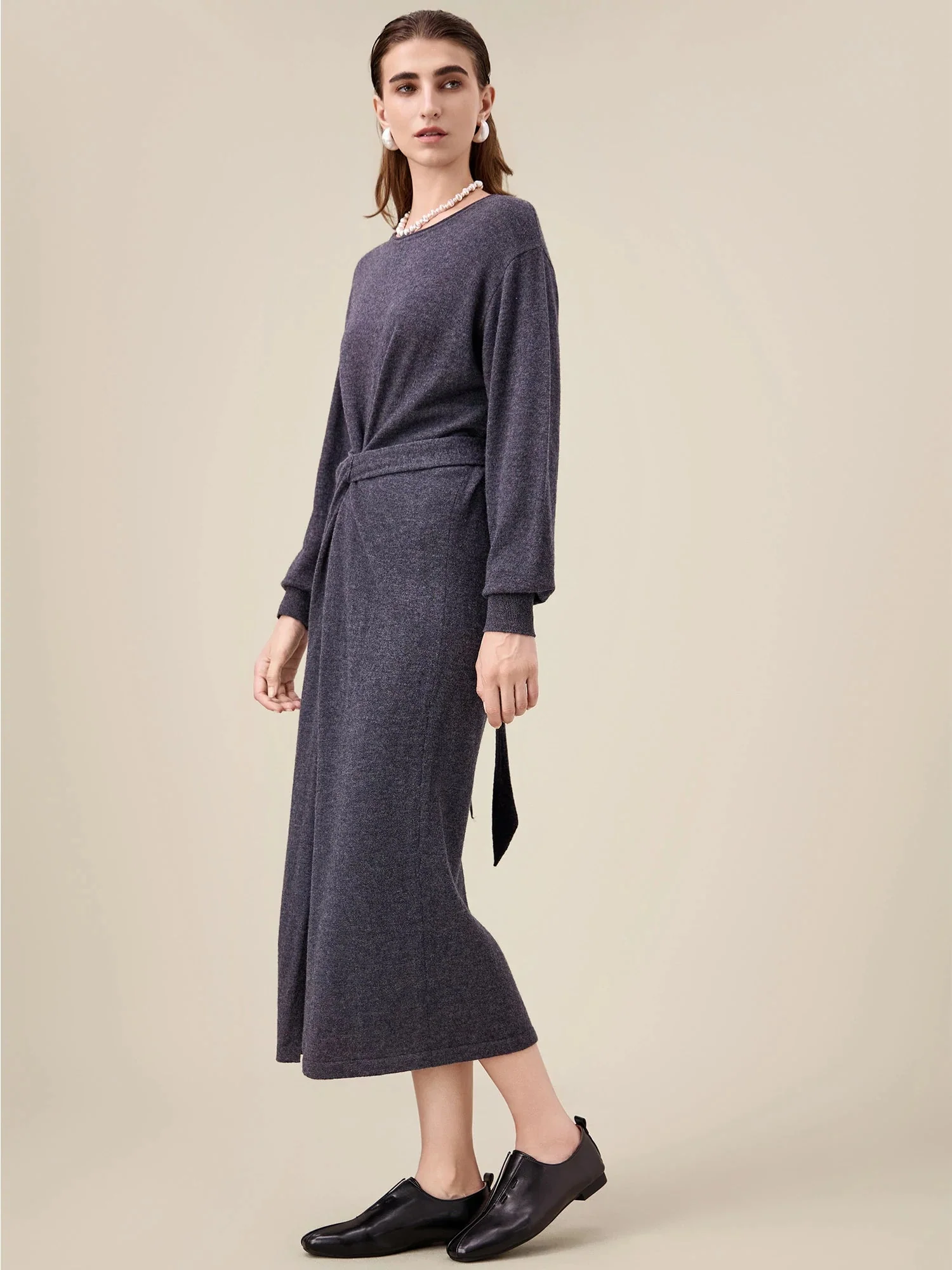 100% Wool Round Neck Knitted Dress