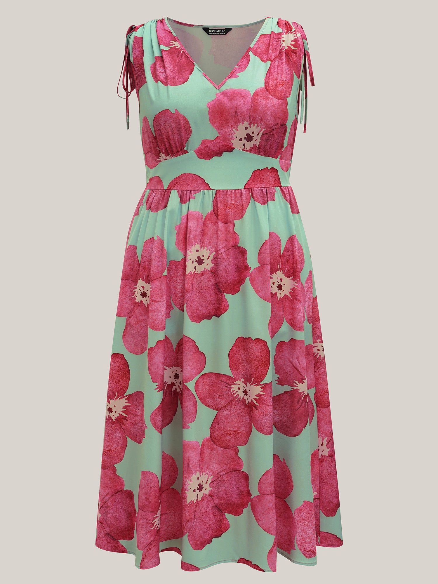 Floral Print V-Neck Tied Midi Dress