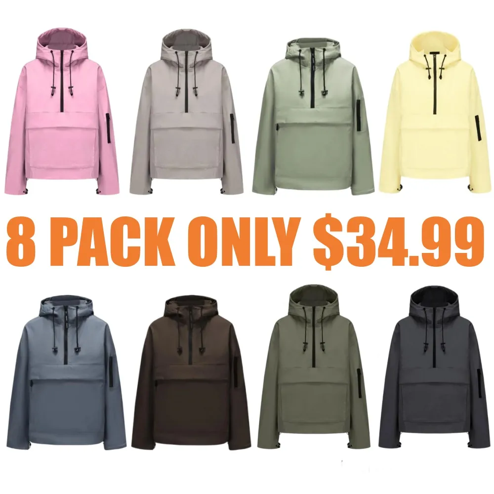 Woman Waterproof Oversized Fall Hoodie Coat Warm Half Zip Rain Jacket