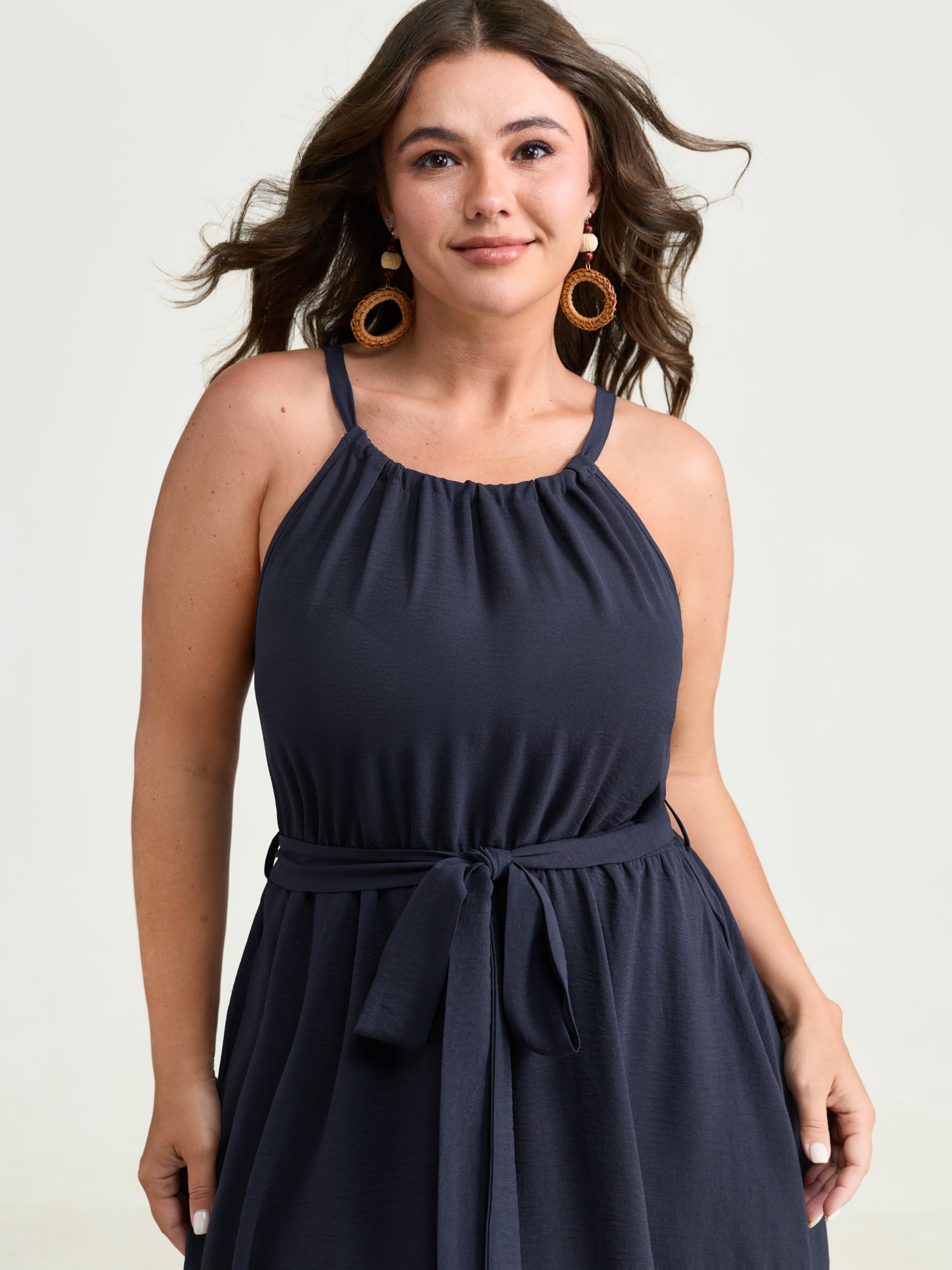 Colorful Boho Striped Hem Halter Neck Maxi Dress