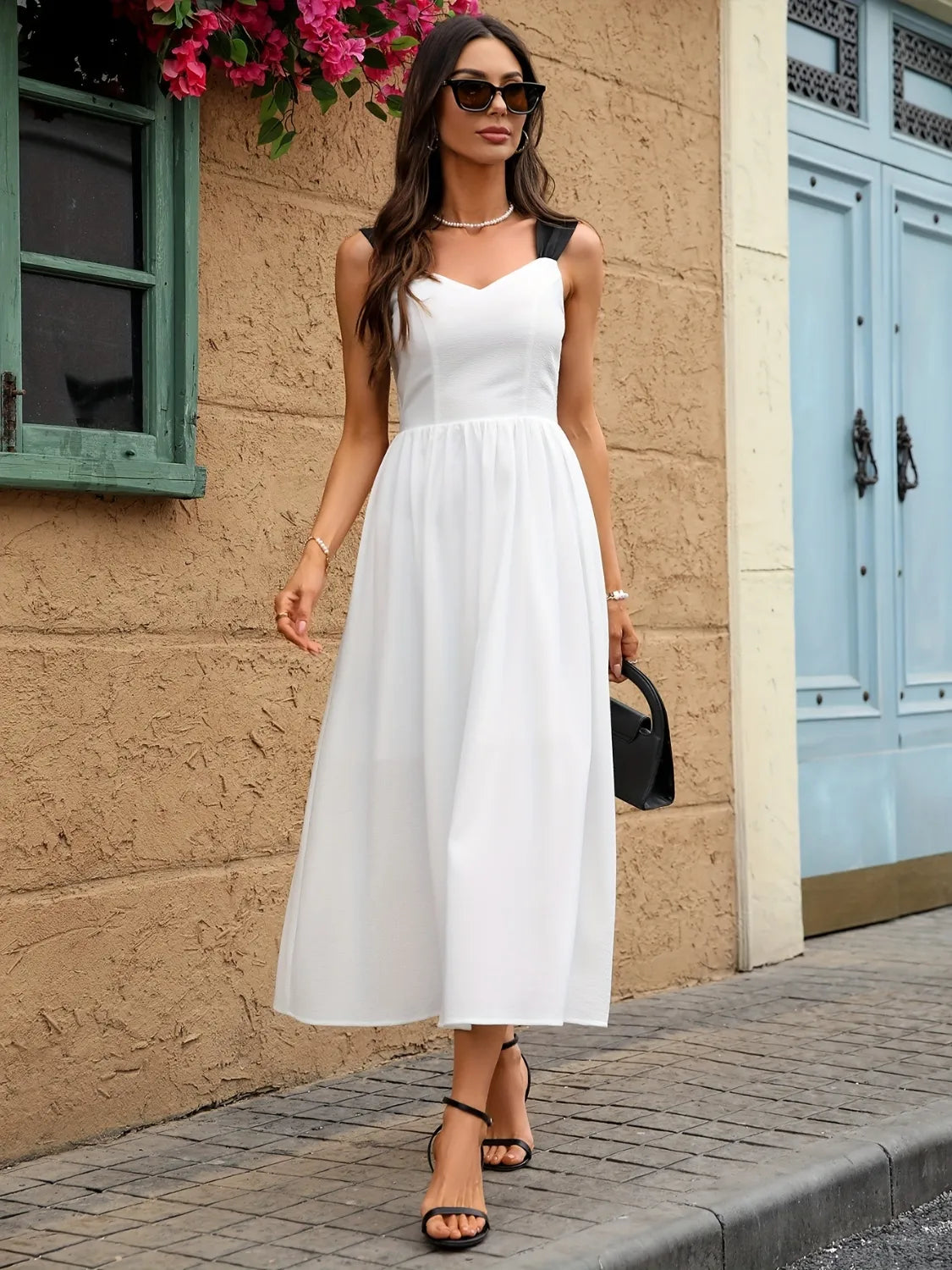 Sweetheart Neck Wide Strap Midi Dress