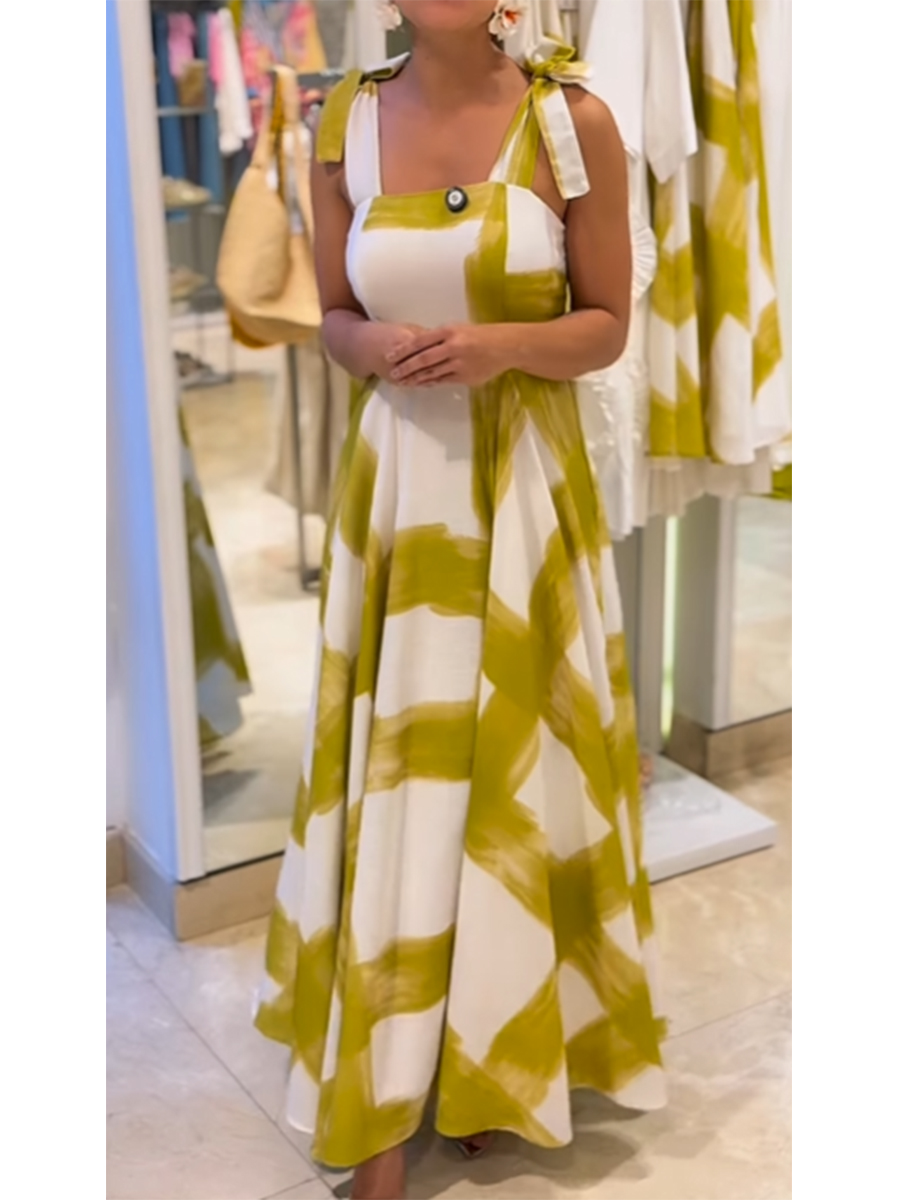 Women's Brushstroke Print Strapless Cotton and Linen Tank Dress