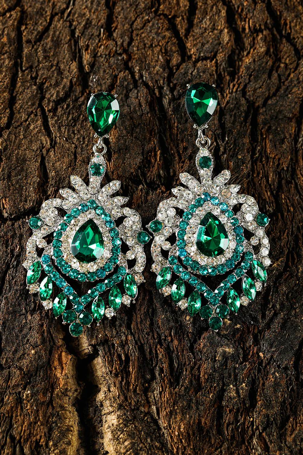 Sea Green Vintage Rhinestone Decor Chandelier Drop Earrings