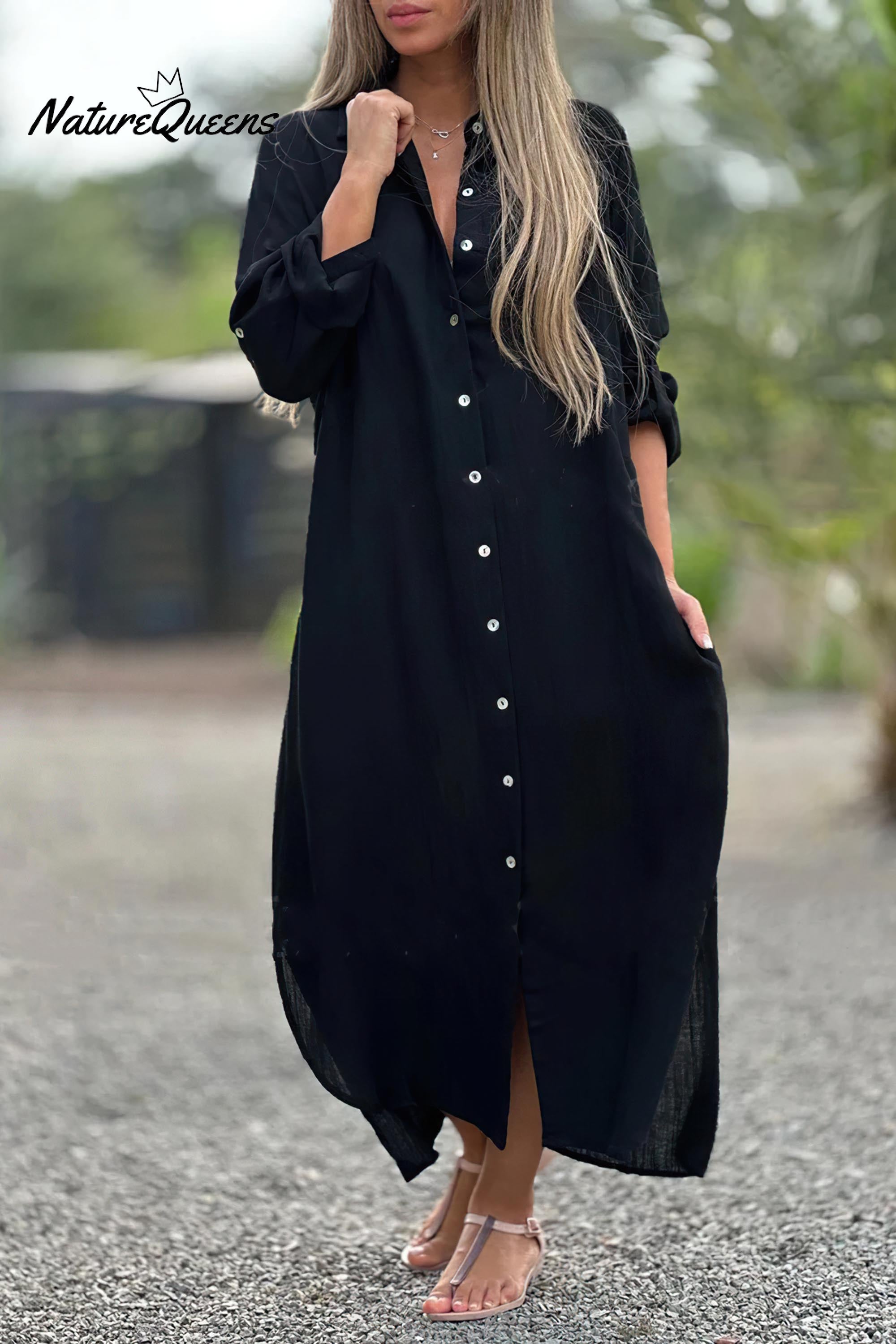 Long Sleeve Cardigan Cotton Linen Shirt Dress