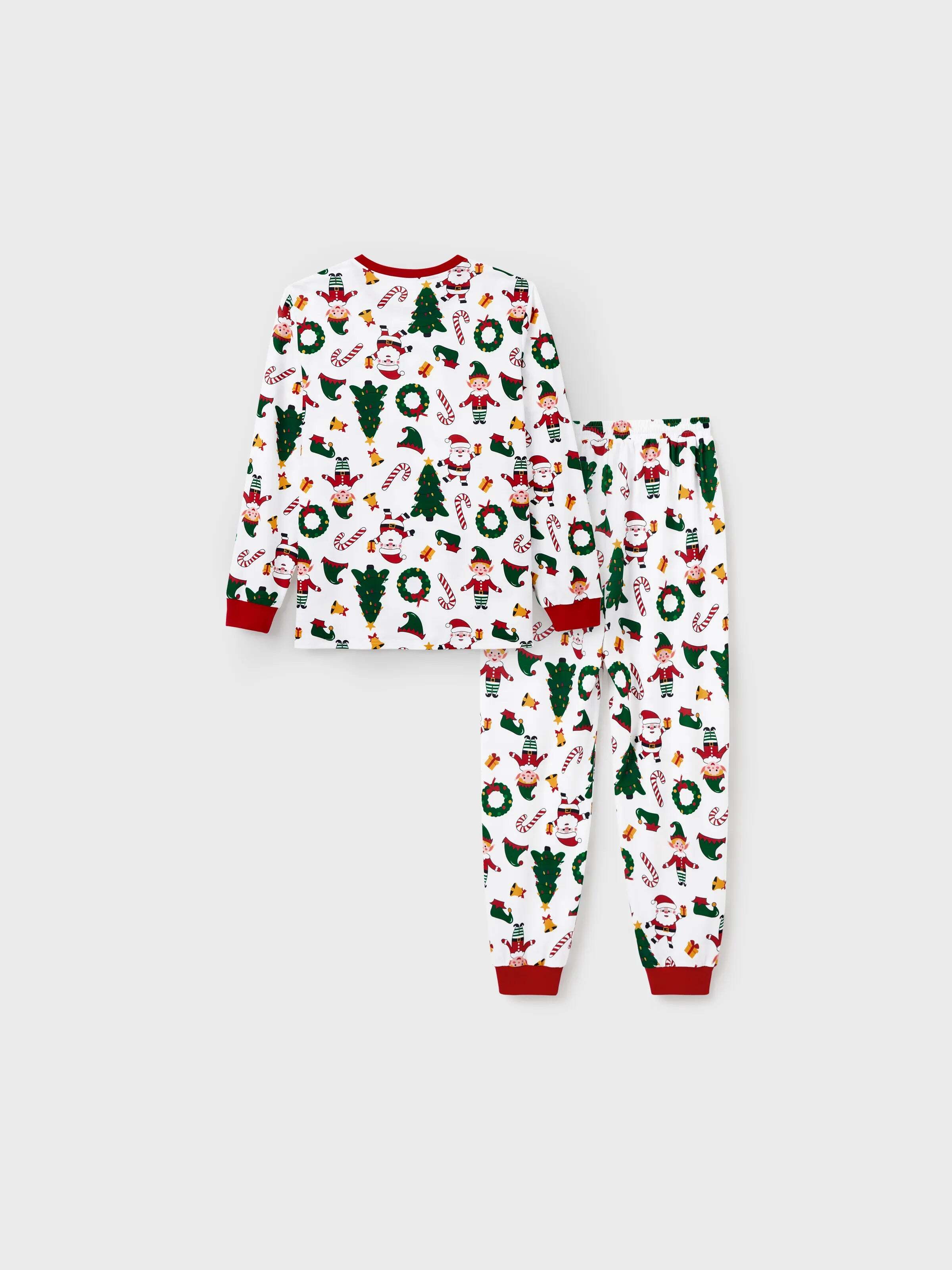 Christmas Matching Family Pajamas Set Santa Claus and Christmas Tree Print Long-sleeve PJS with Christmas Socks White