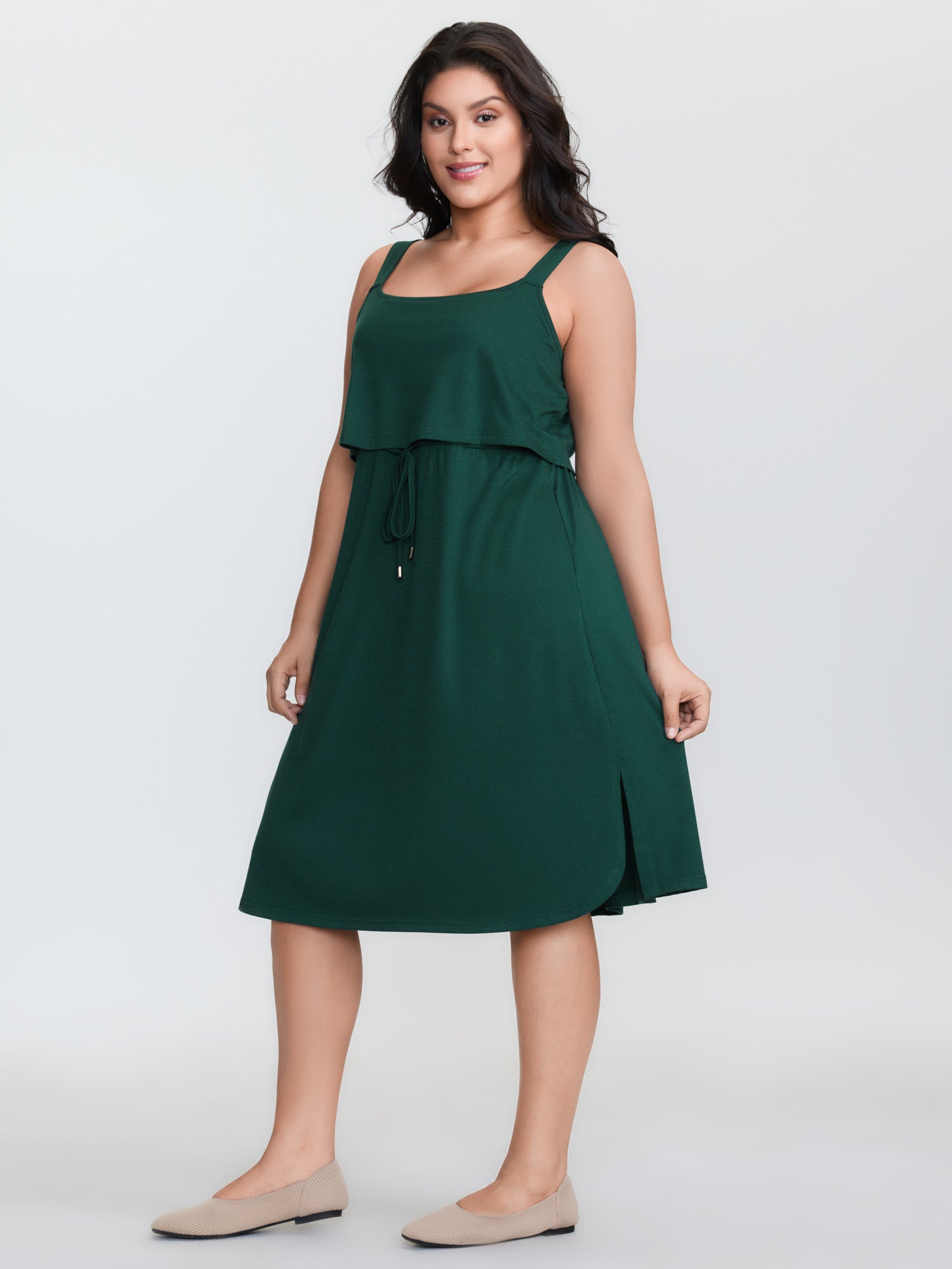 Drawstring Waist Side Slit Cami Mini Dress