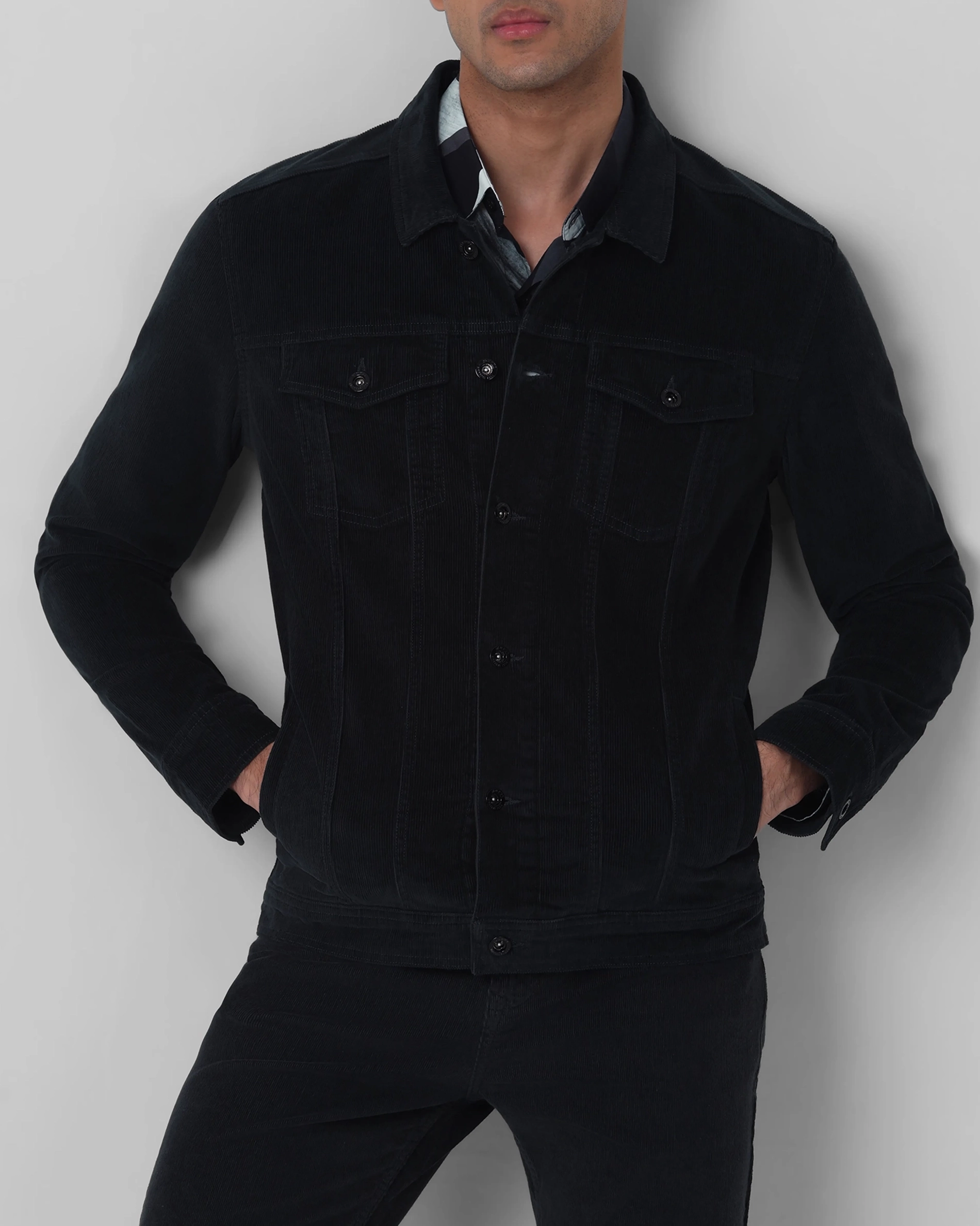 Versatile Comfortable Slim-Fit Dark Green Corduroy Jacket