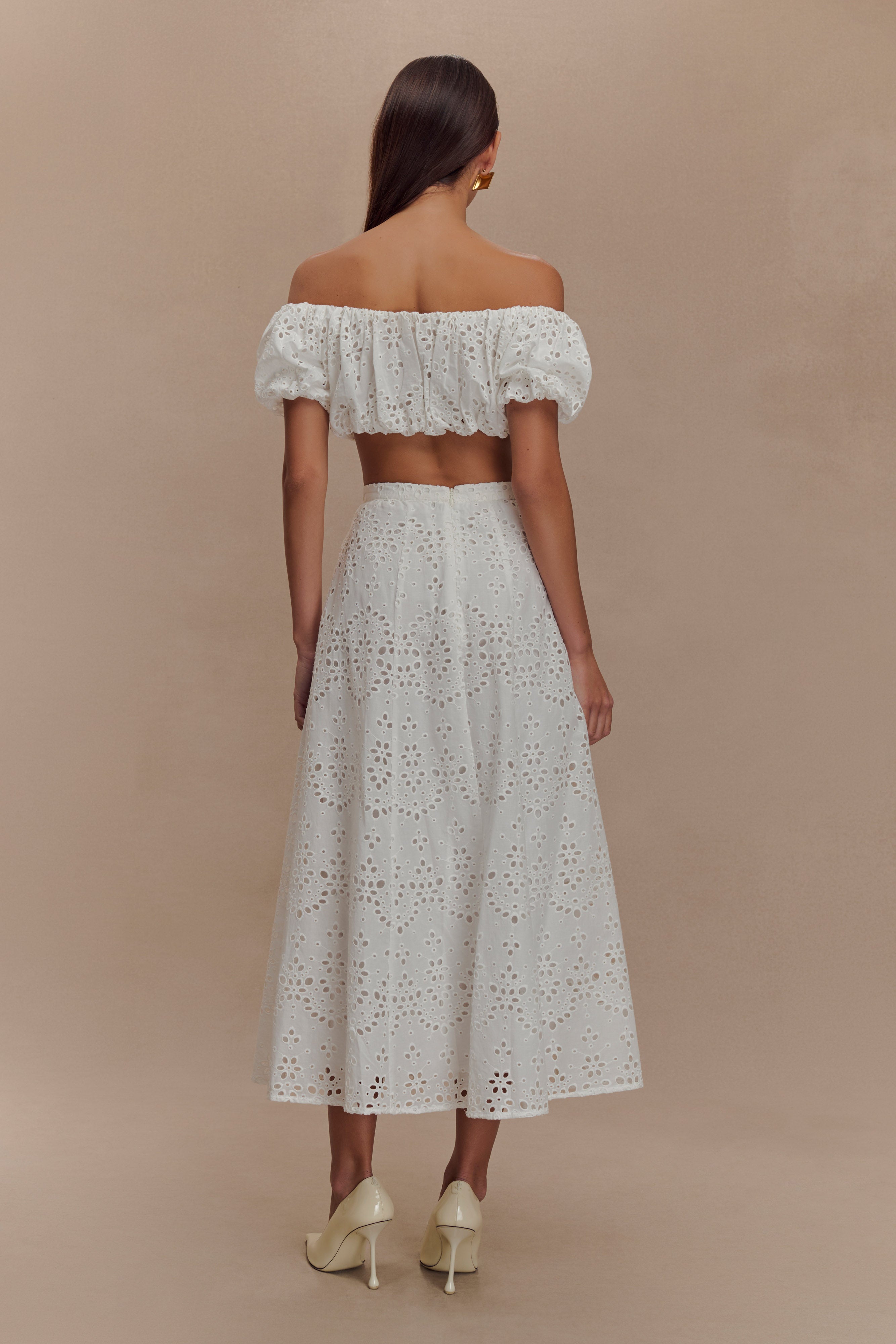 White Off Shoulder Broderie Top