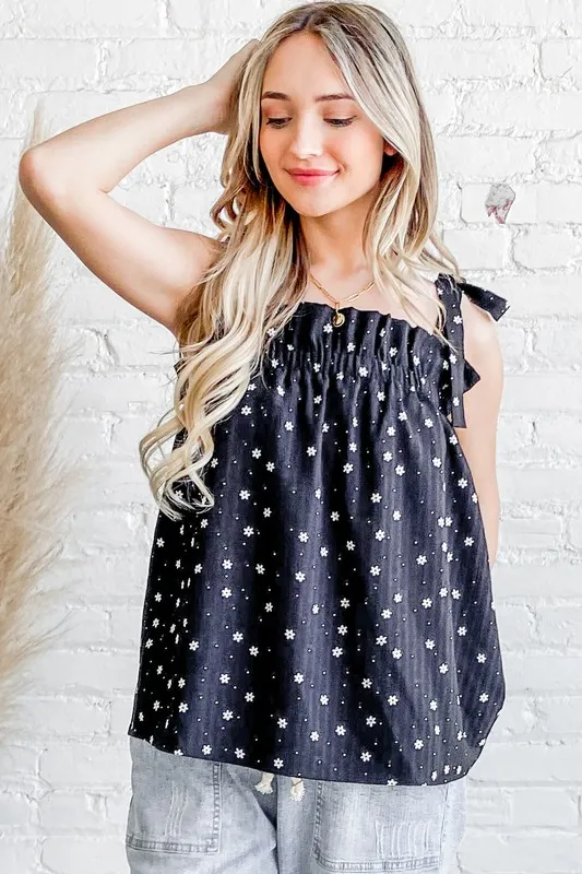 Daisy Polka Dot Print Ruffle Tank Top