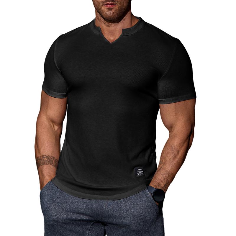 Men's Plain Muscle Slim Fitted T Shirt Polyester V-Neck Longline Shirt