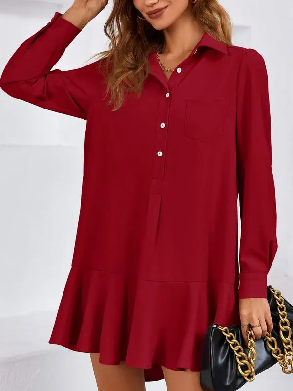 Womens Casual Button Down Shirt Dress