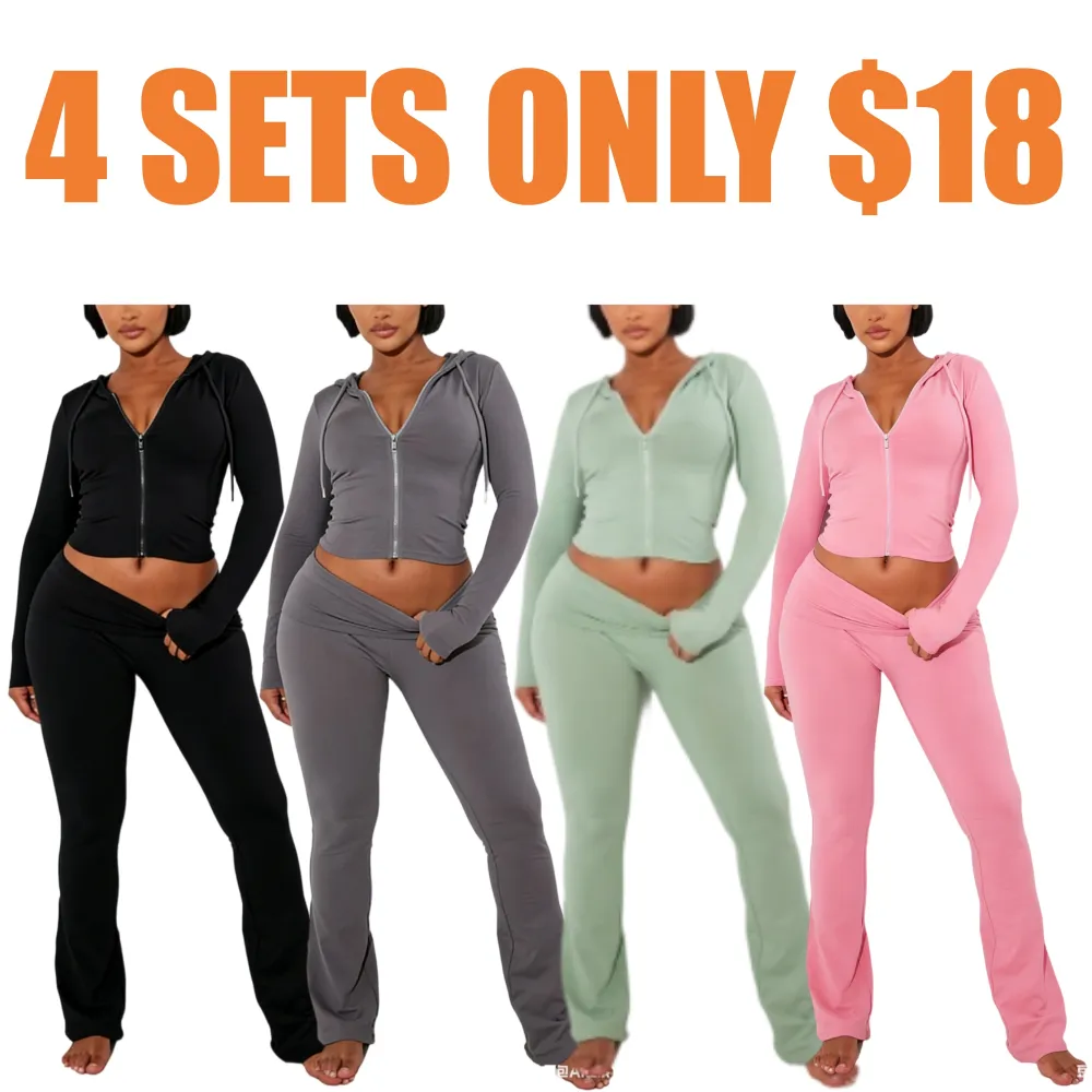 2-Piece Cropped Hoodie & Flared Pants Set