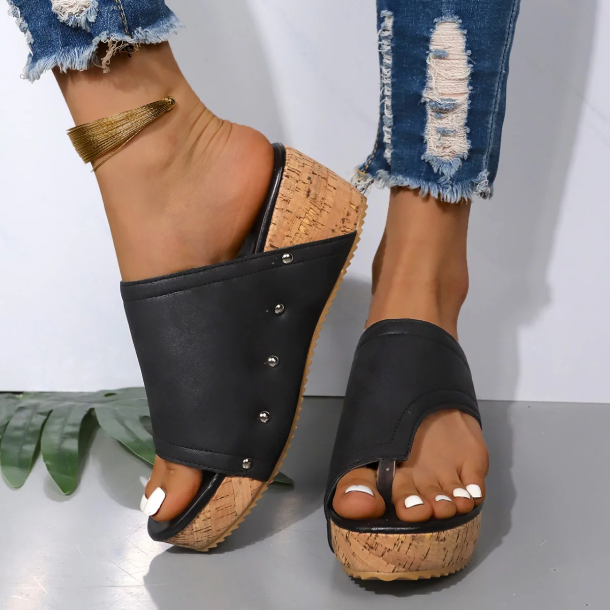PU Leather Wedge Sandals (multiple color options)