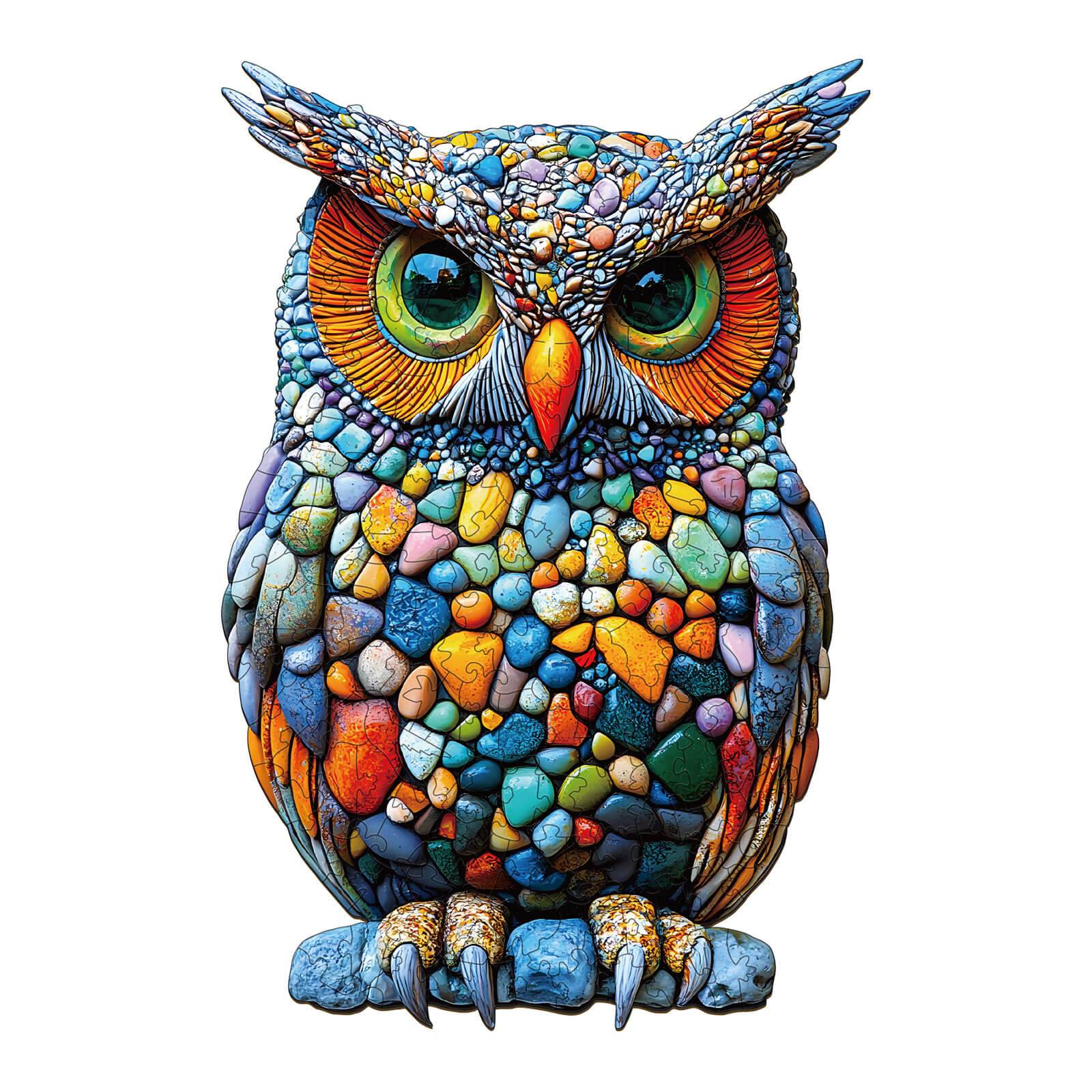 Colorful Stone Owl Wooden Jigsaw Puzzle