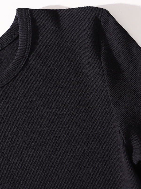 Elasticity Hollow Solid Color Split-Joint A-Line Long Sleeves Round-Neck Midi Dresses