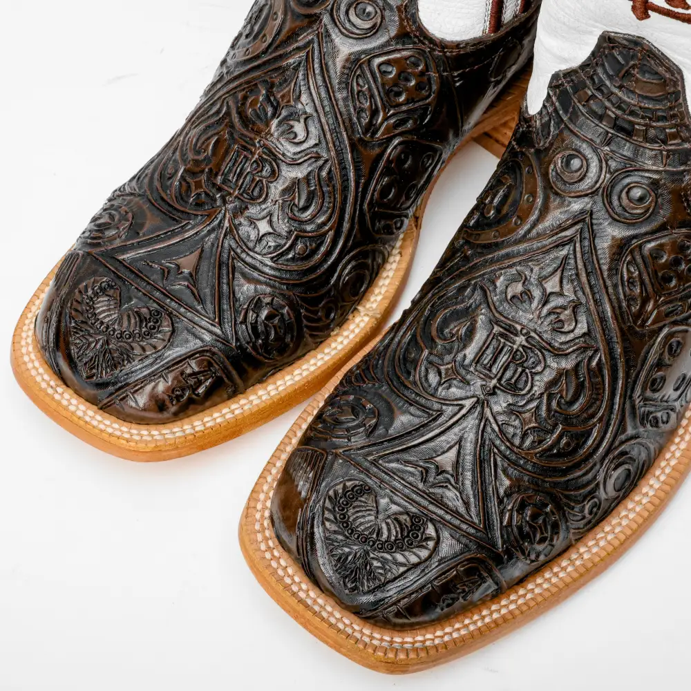 “Ace Of Spades” Chocolate Brown Leather Boots - Square Toe