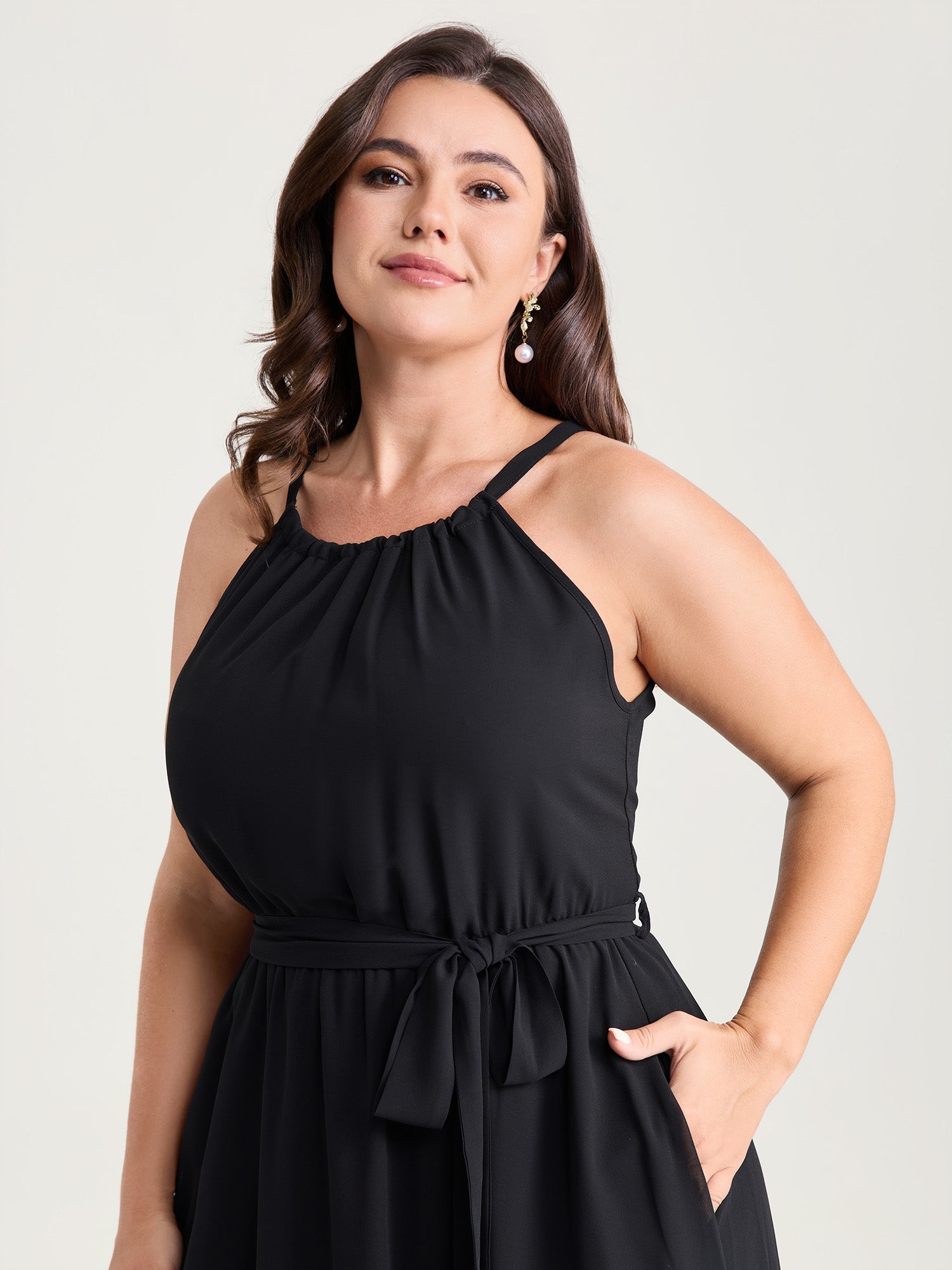 Budding Romance Halter Neck Stretchy Waist Midi Dress