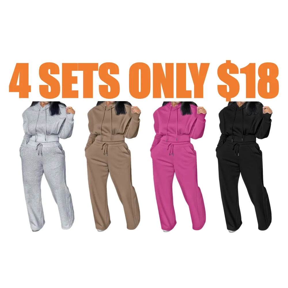 Hooded Long Sleeve Sweatshirt and Casual Wide Leg Sweatpants Set