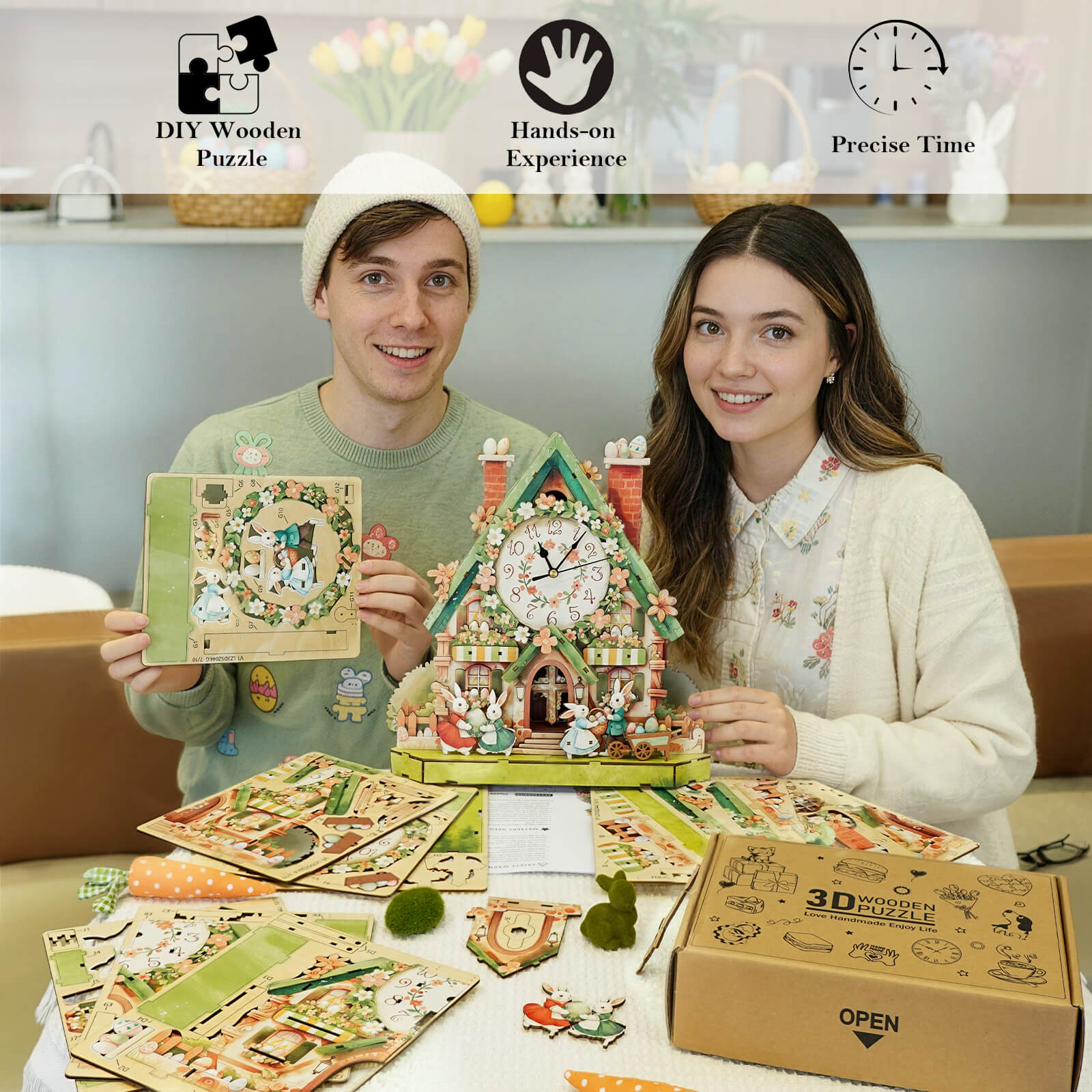 Easter Egg Hutâ€“ DIY Wooden Clock, 3D Puzzle Craft Kit