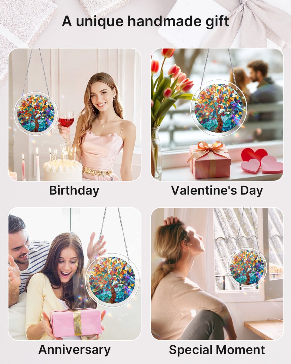 Acrylic Jigsaw Puzzle Suncatcher - Tree of Luminous Leaves