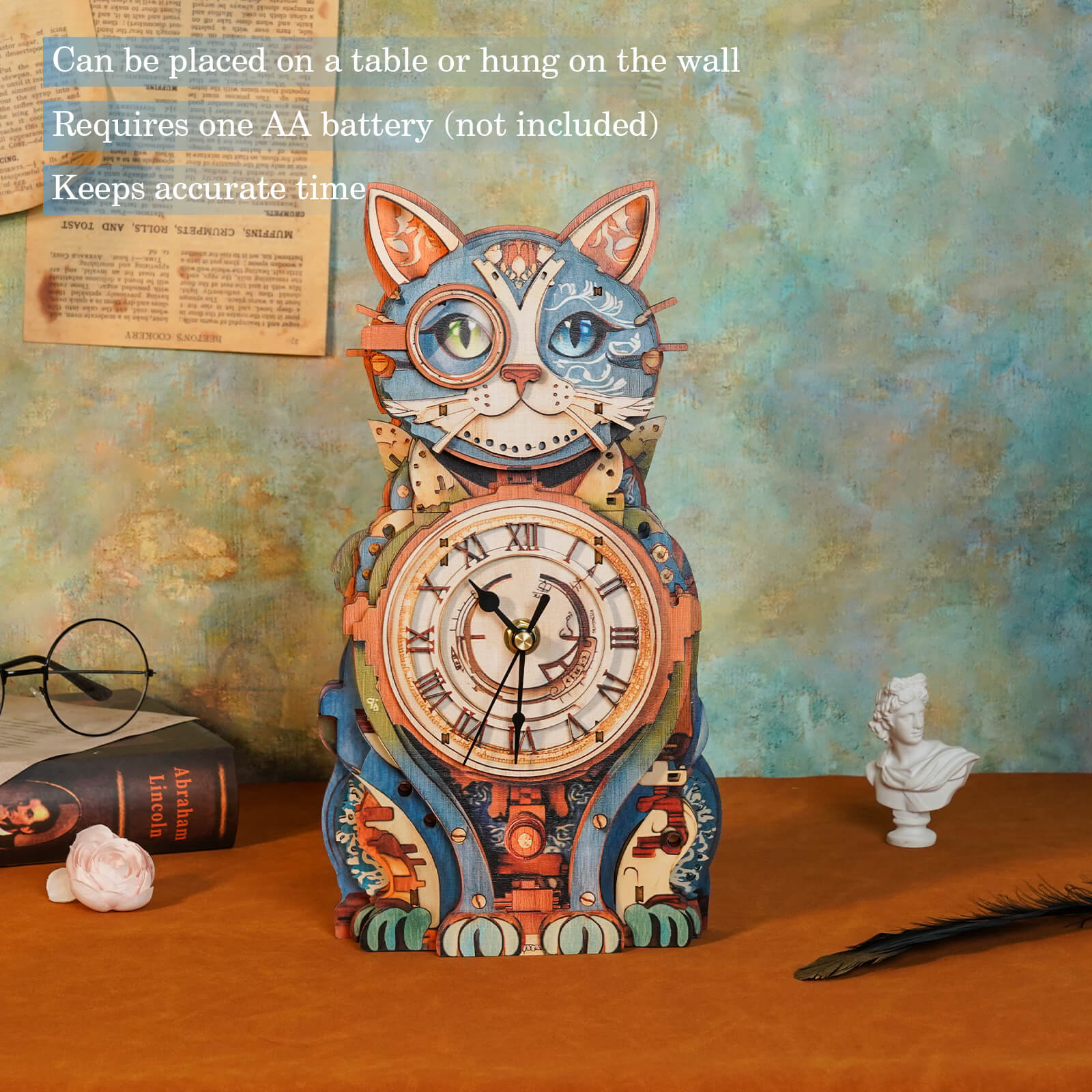 Cat Detectiveâ€“ DIY Wooden Clock, 3D Puzzle Craft Kit