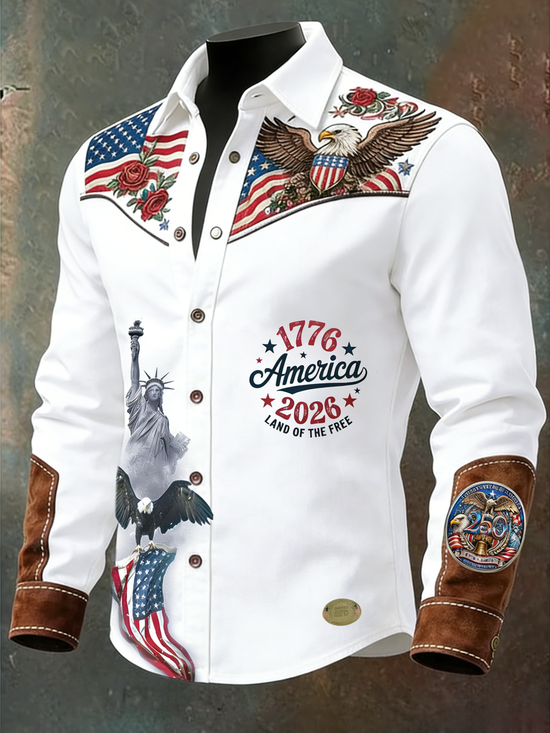 Men'S And Women'S Casual 250Th Anniversary Celebration Lapel Long Sleeved Shirt