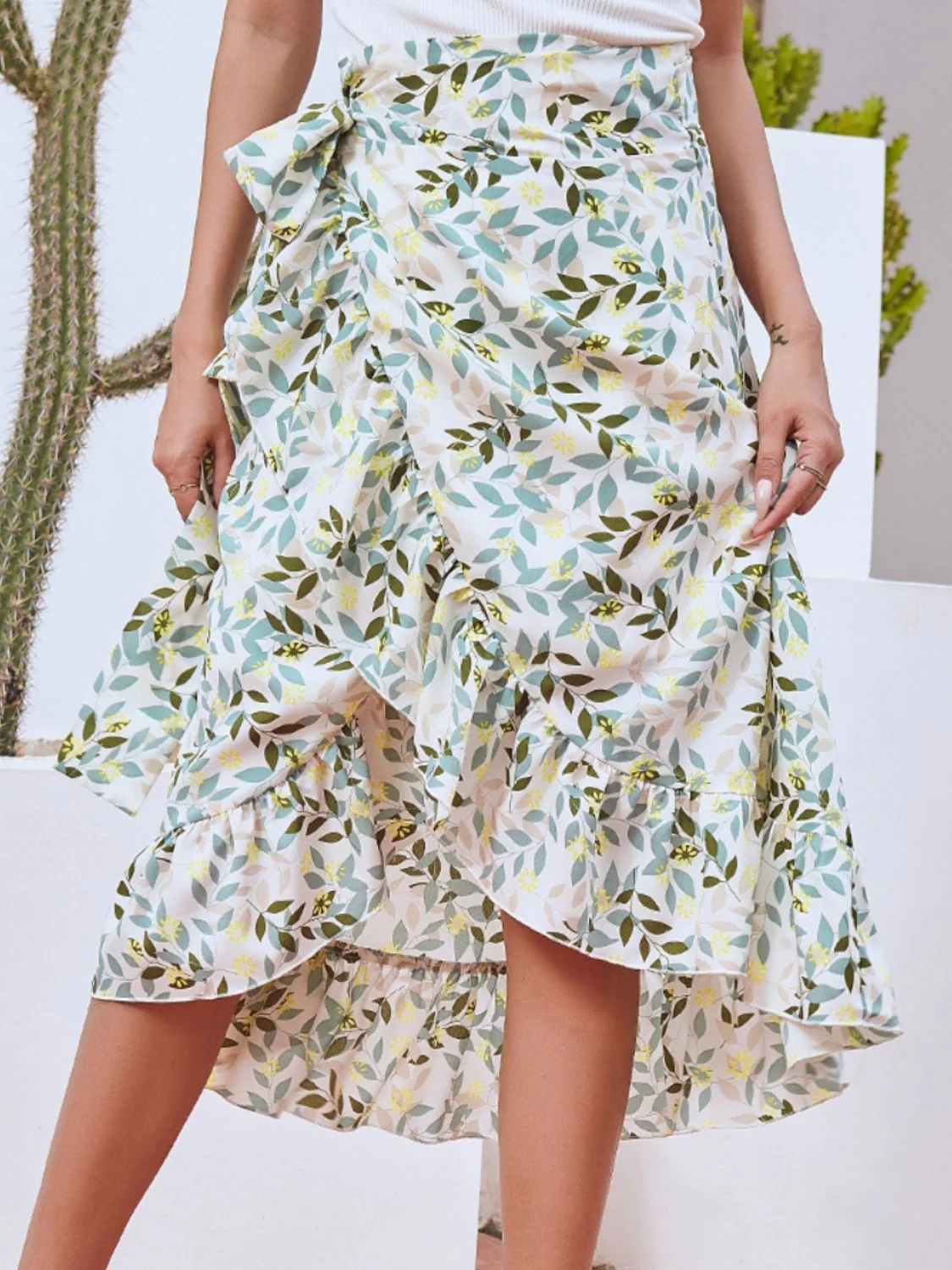 Printed Ruffled Midi Skirt (multiple color options)