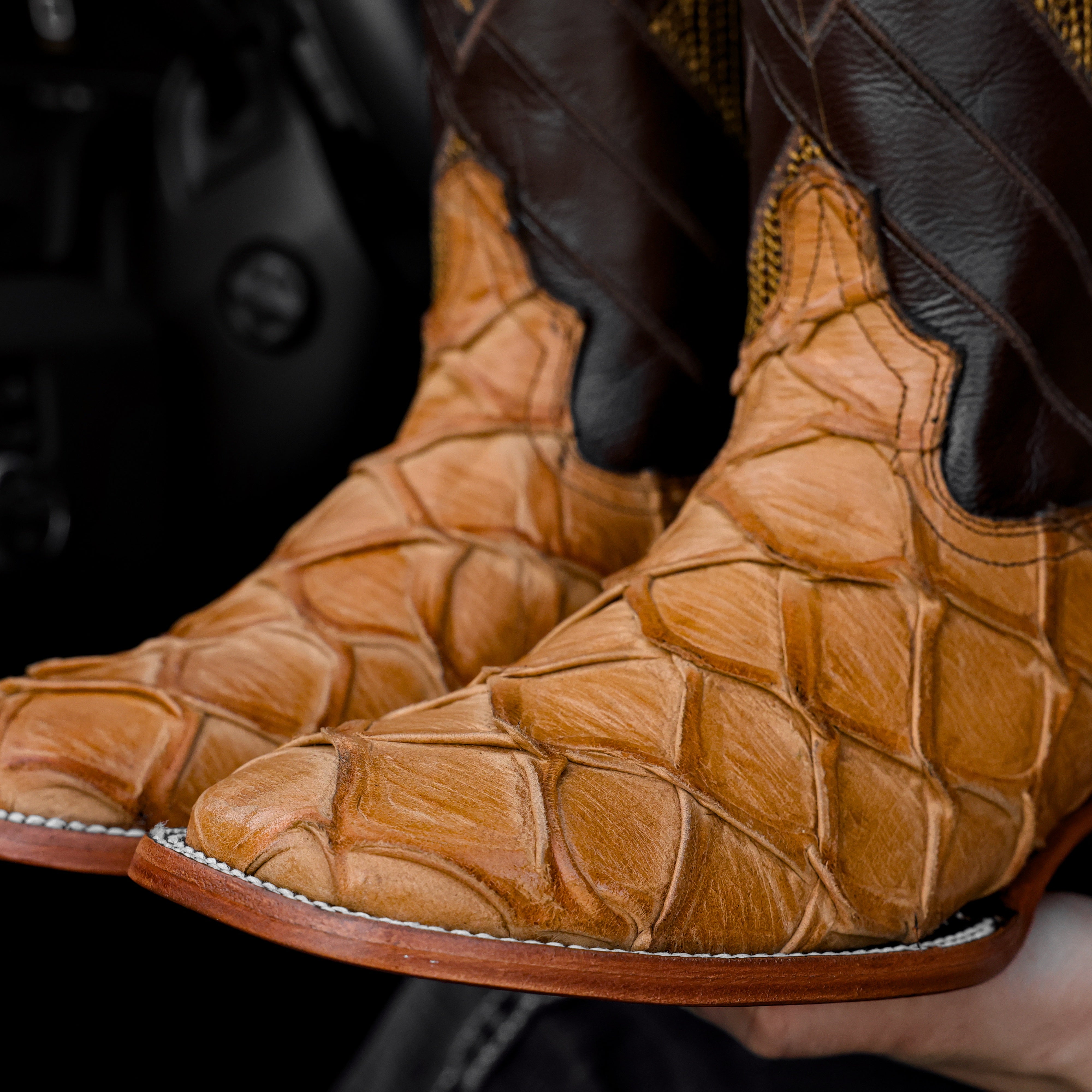 Honey Pirarucu Leather Boots - Square Toe