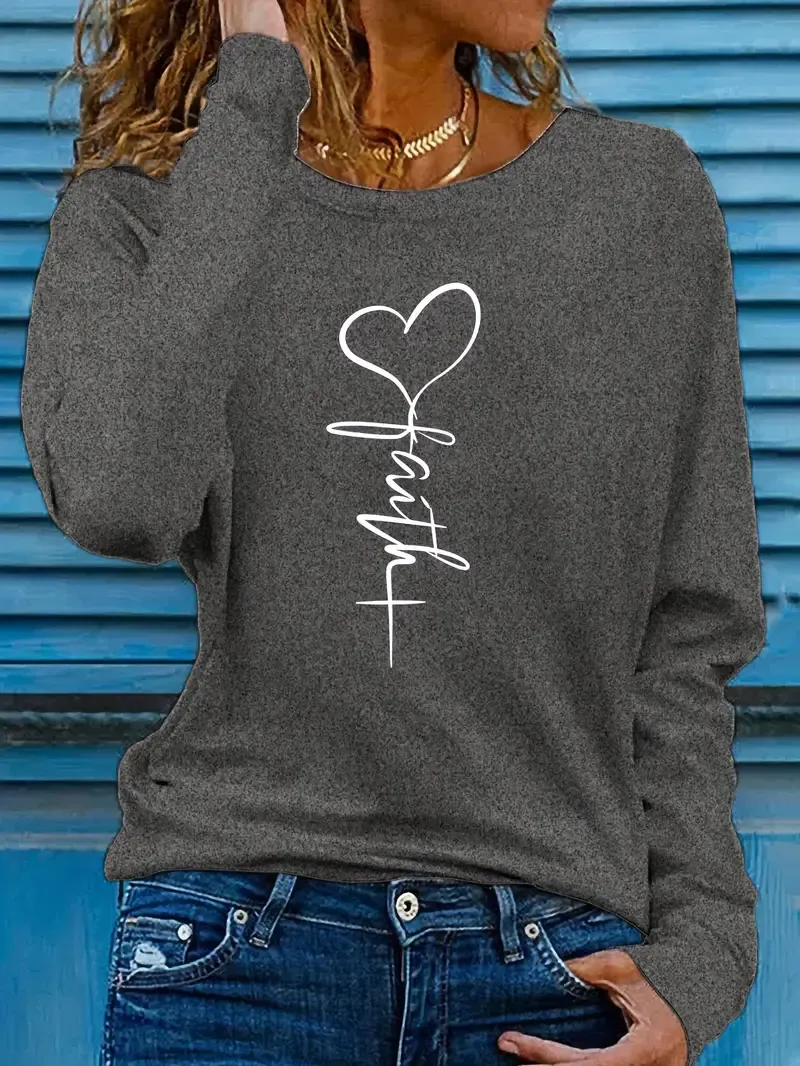 Soft Polyester Women's Casual Long Sleeve Crew Neck T-Shirt