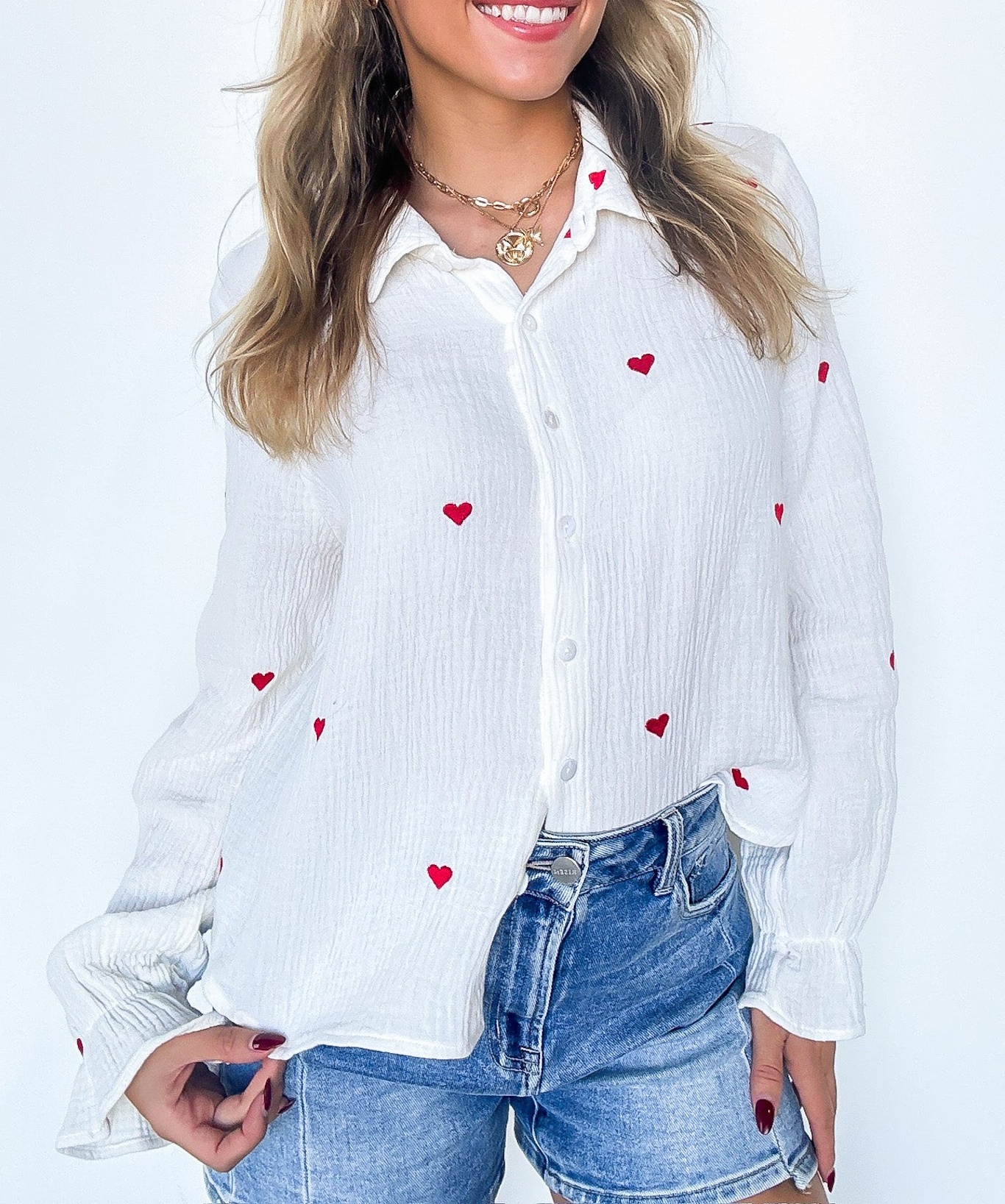 Heart Embroidered Button Down