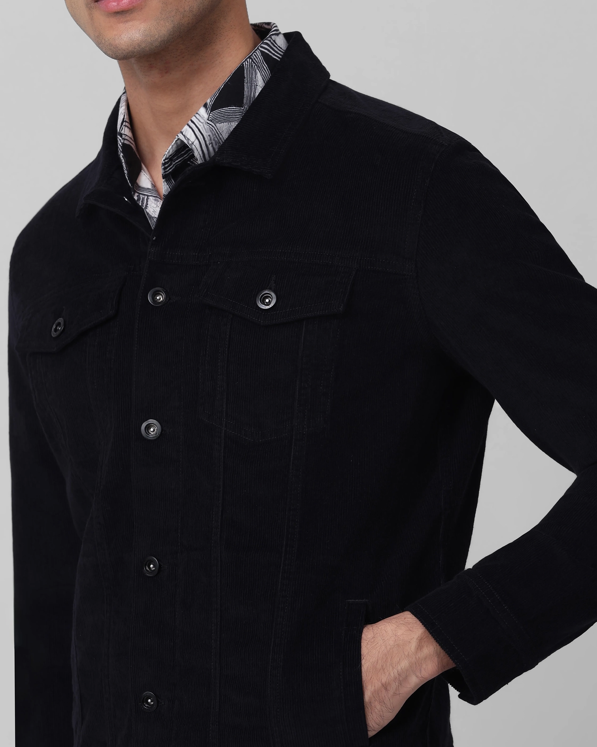 Versatile Comfortable Slim-Fit Navy Corduroy Jacket