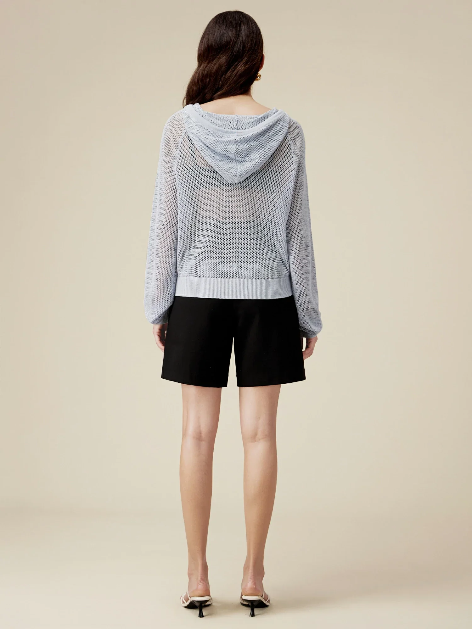 Linen & Lyocell Hooded Hollow Out Cardigan