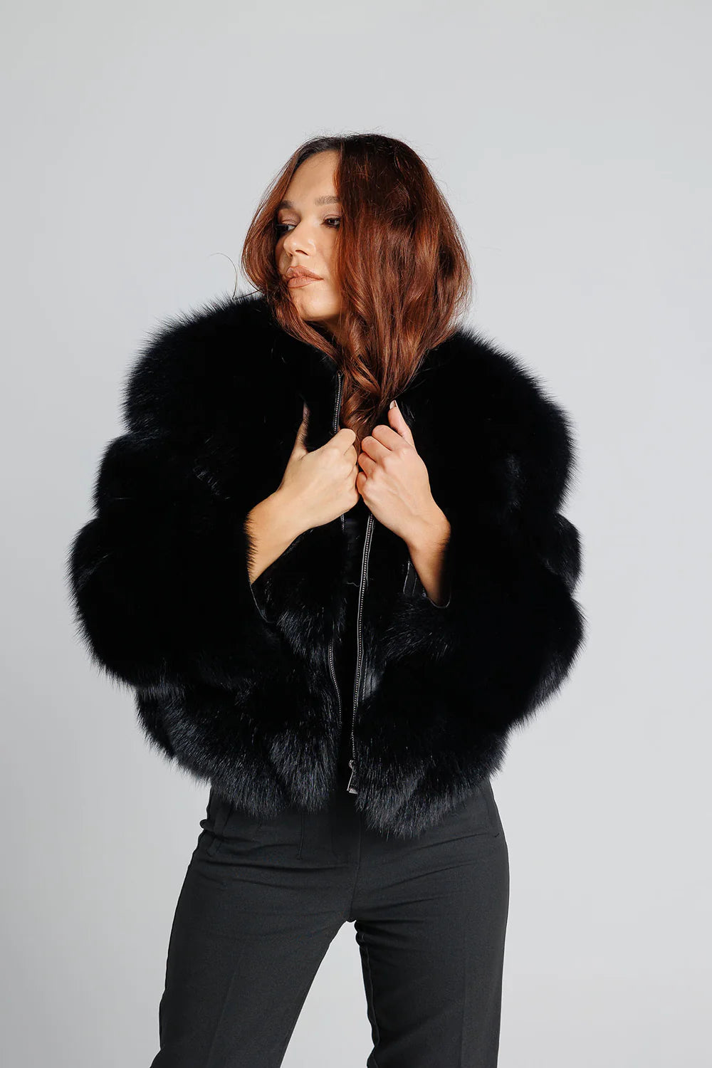 Haină din Blană Naturală de Vulpe, V Model, Transformabilă, Femei, Diamond 351