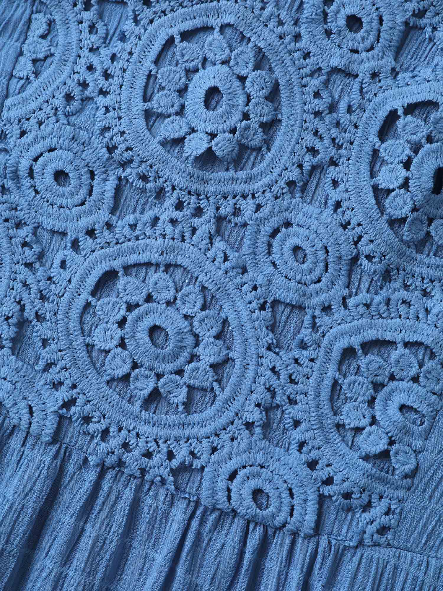 Lace Textured Pockets Tiered Midi Dress