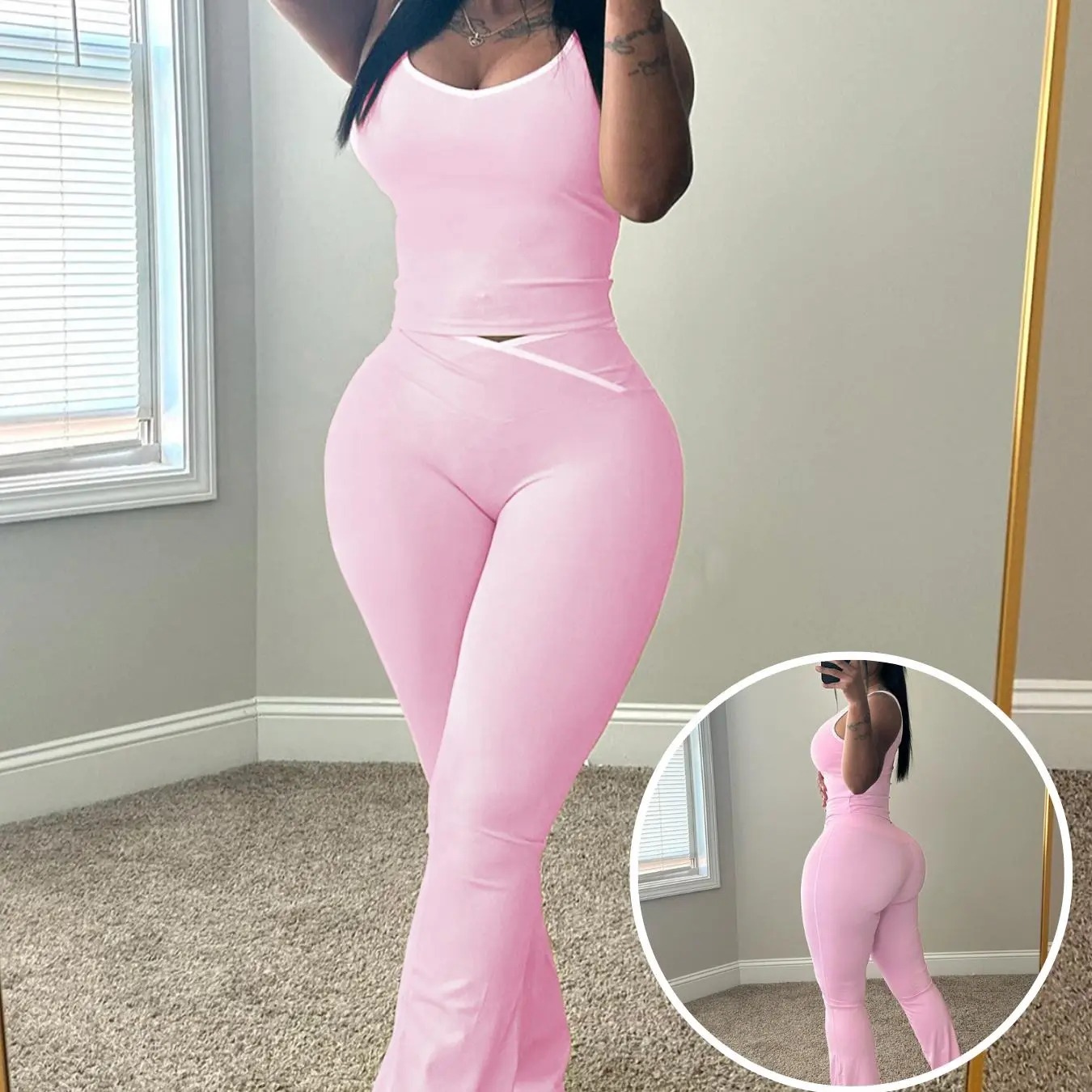 Women’s Colorblock Sleeveless Tank & Flared Pants Set