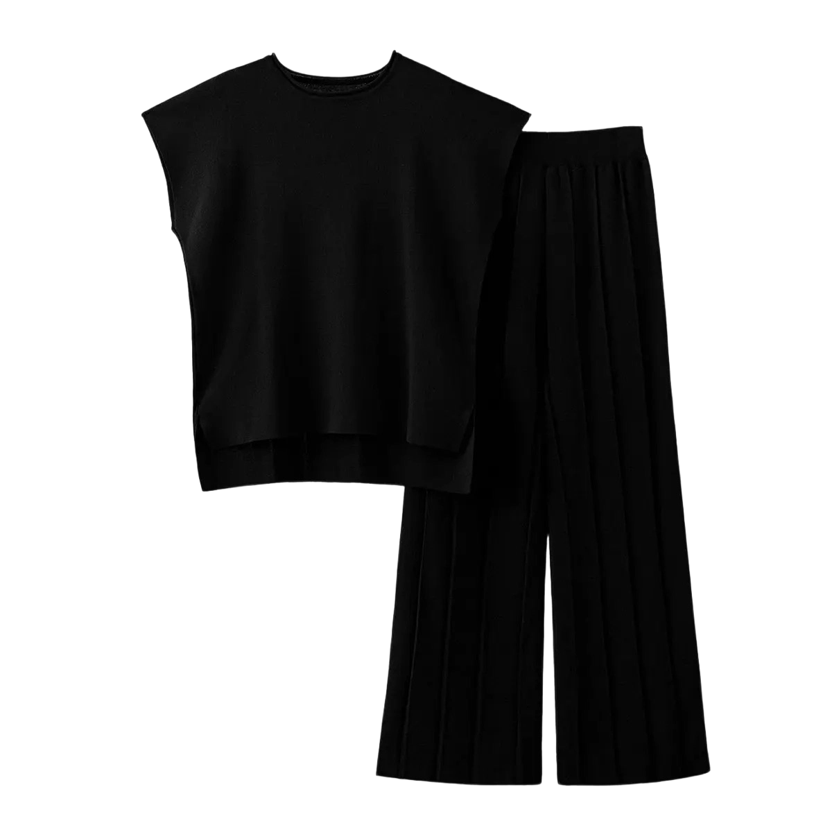 ✨ Women’s Knit Two-Piece Lounge Set – Cap Sleeve Top & Wide Leg Pants