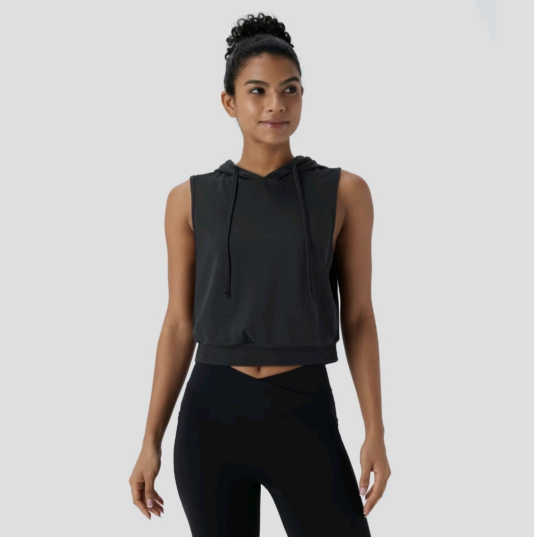 Halara Hooded Drawstring Sleeveless CroppedRunning Tank Top, Summer 2025 Outfits