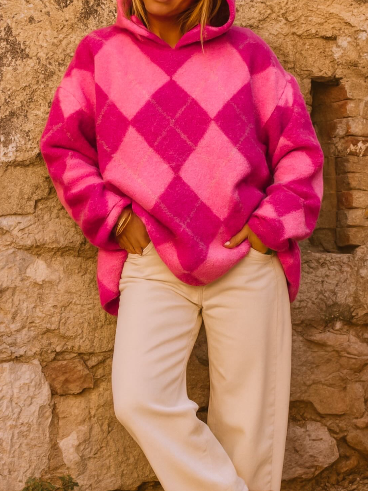 Women Hooded Plaid Casual Hoodie