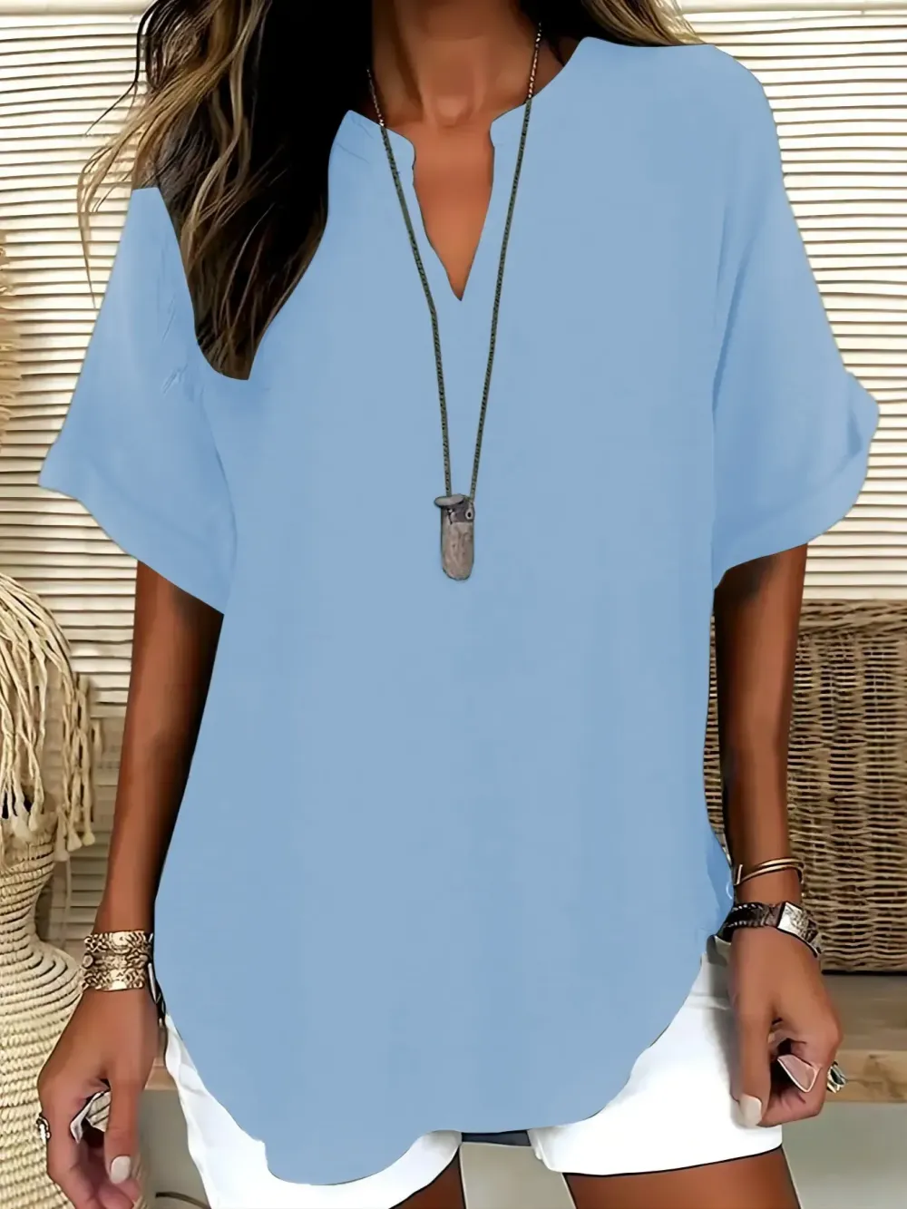 Women's Plain Short Sleeve Blouse, Casual Solid Color Top for Daily Wear, Ladies Clothes for All Seasons