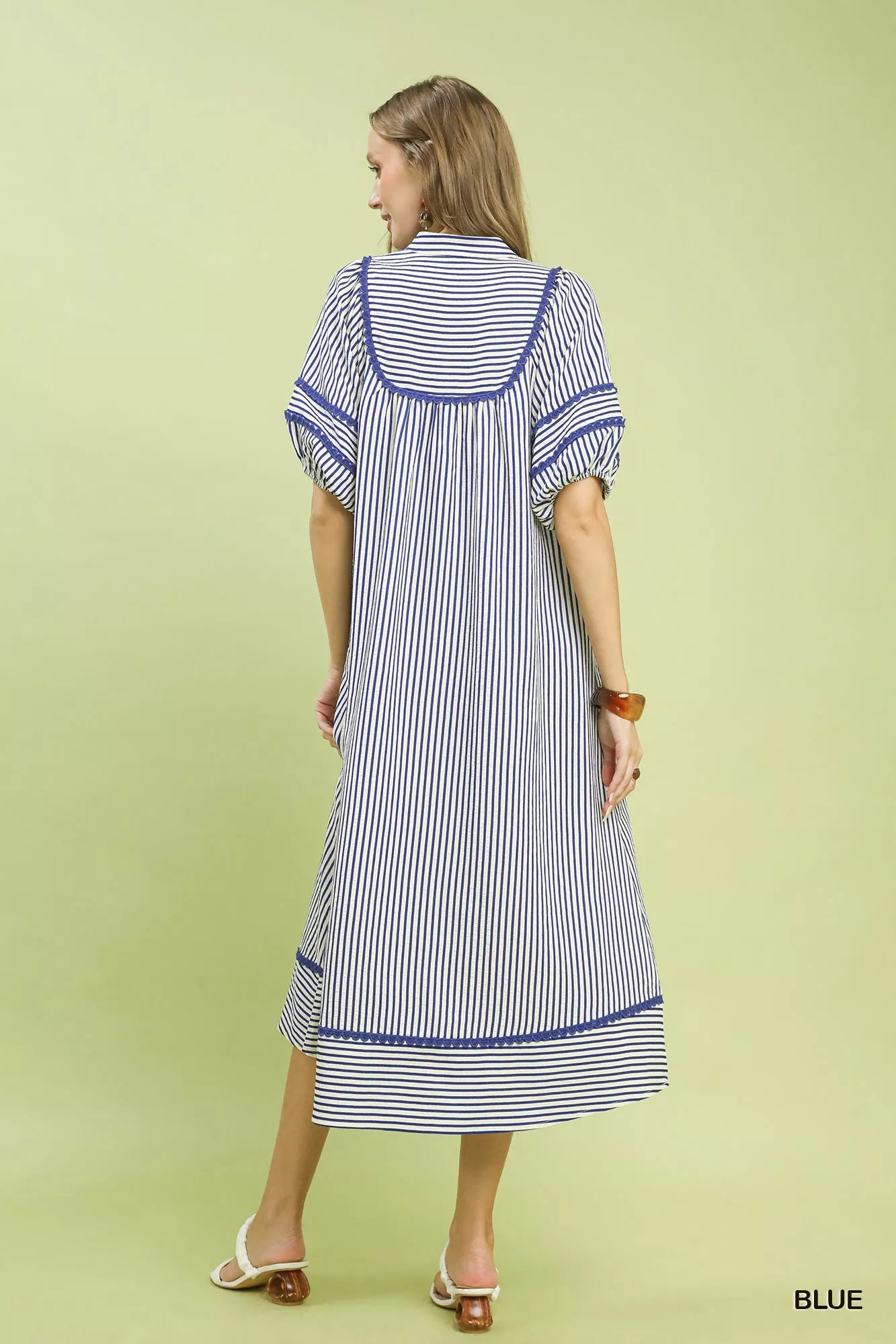 Umgee Striped Puff Sleeve Midi Dress