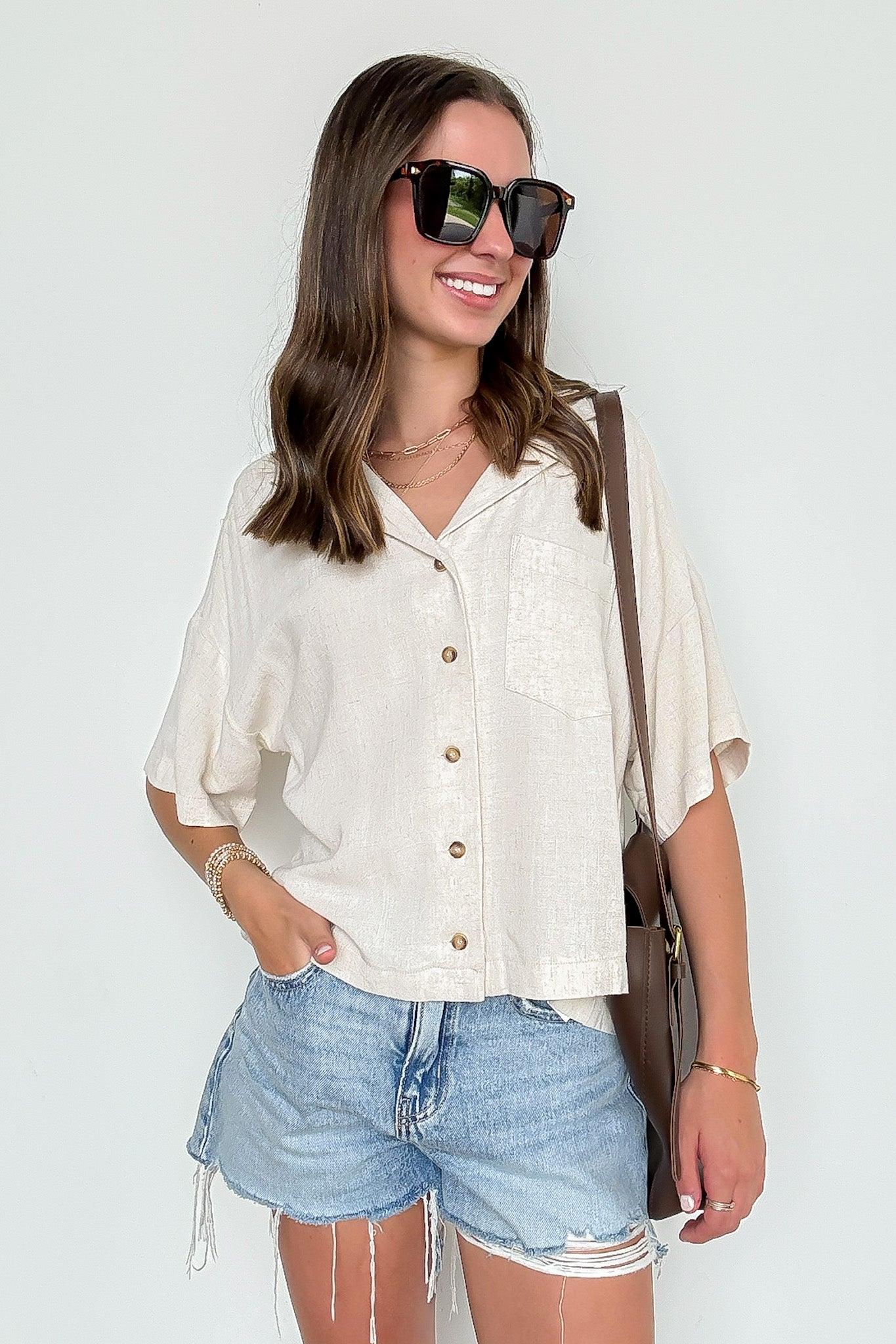 Notched Collar Short Sleeve Shirt