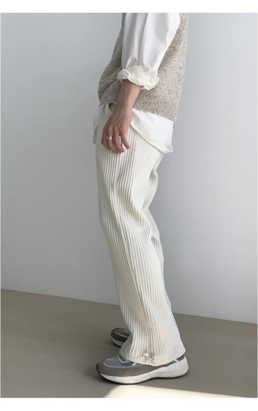 Loose solid color corduroy cuffed casual pants