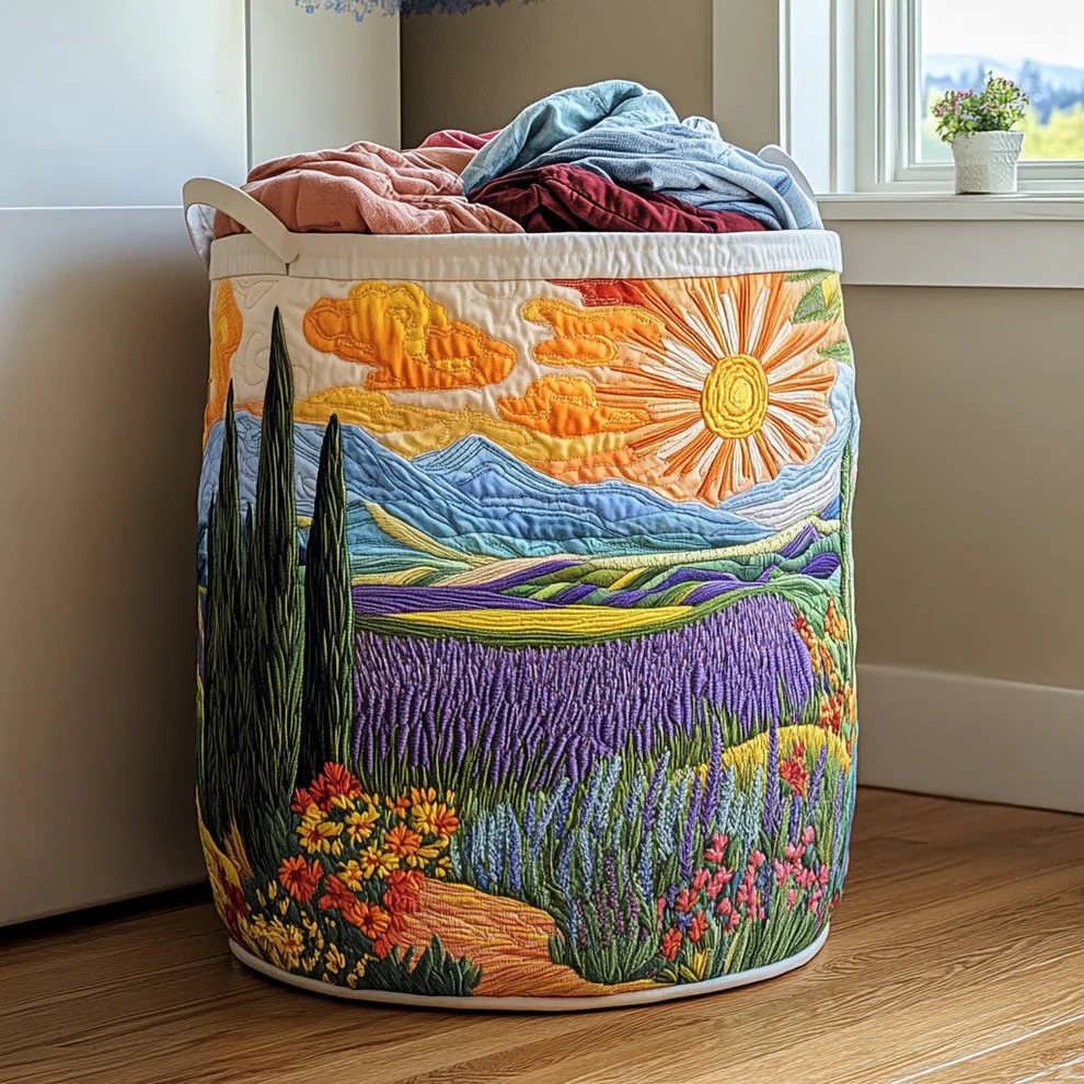Bright Meadow Quilted Laundry Basket  | sun  flowers