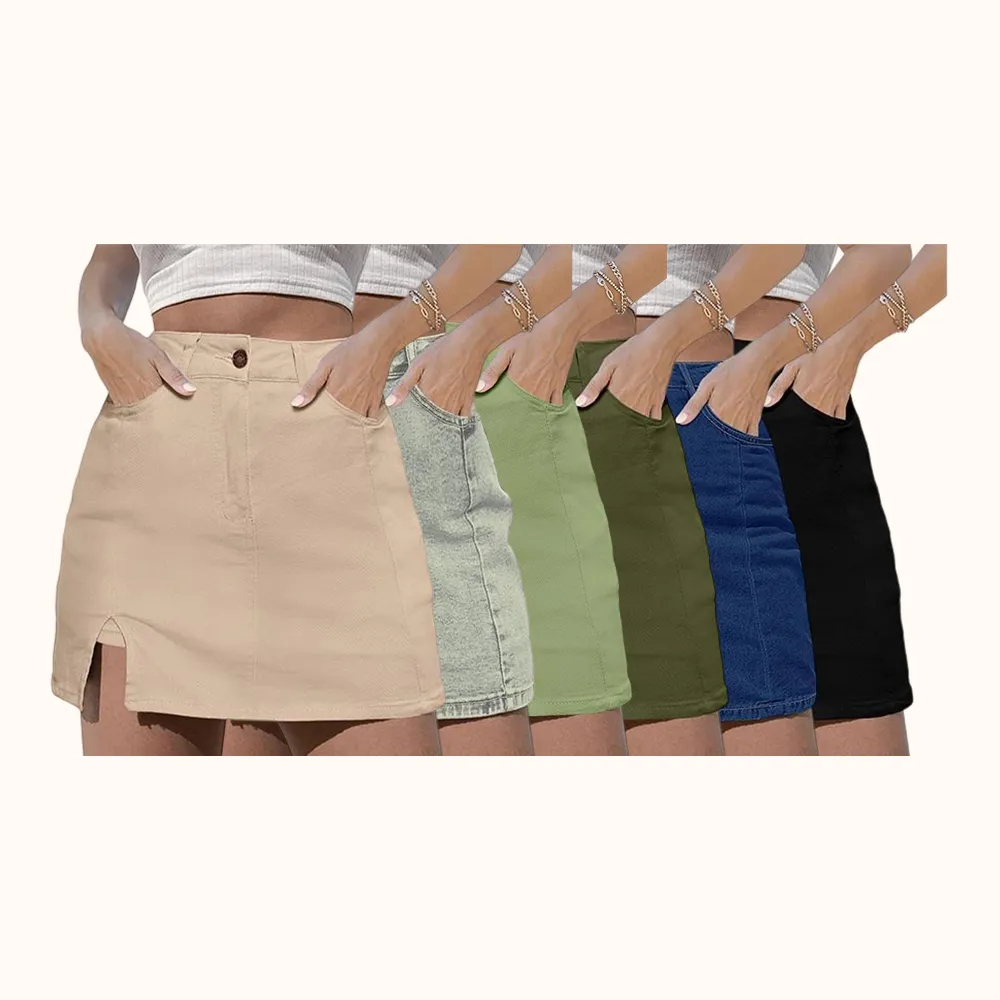 Skorts Skirts for Women Denim Mini Casual Oversize Skirt Side Slit with High Waisted Jean Shorts Stretchy