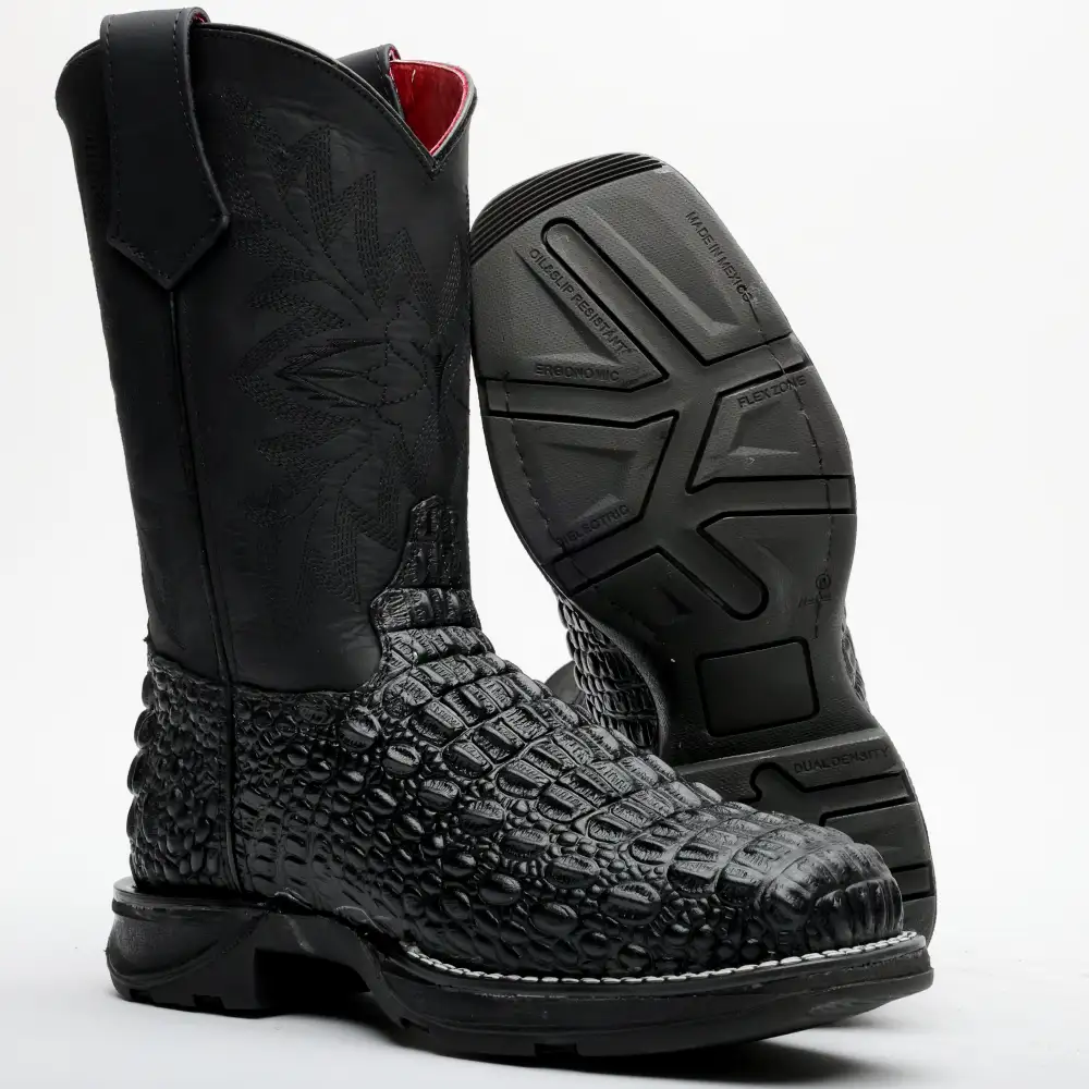 Black Caiman Hornback Leather Boots With 3D Lightweight Sole - Composite Toe