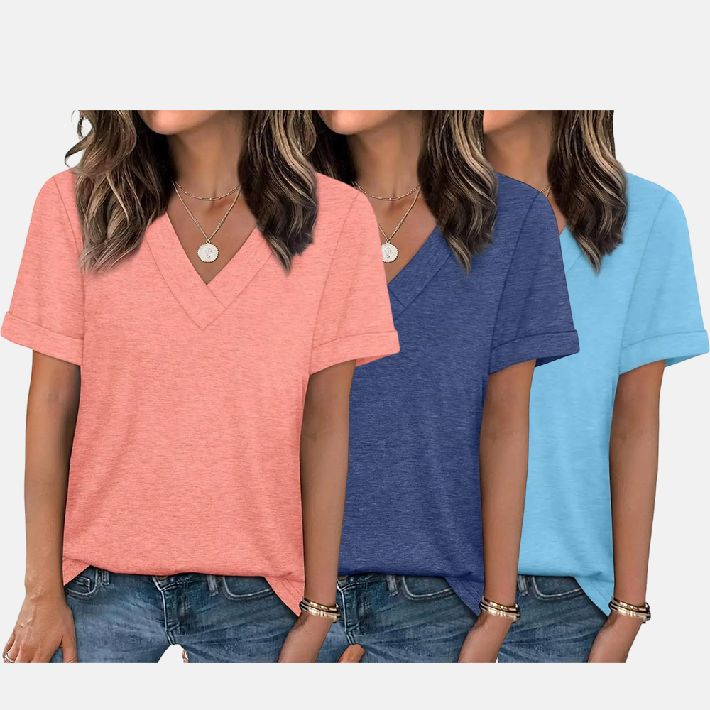 Womens Summer Tops Short Sleeve Basic Casual V Neck T Shirts Trendy Fashion 2026
